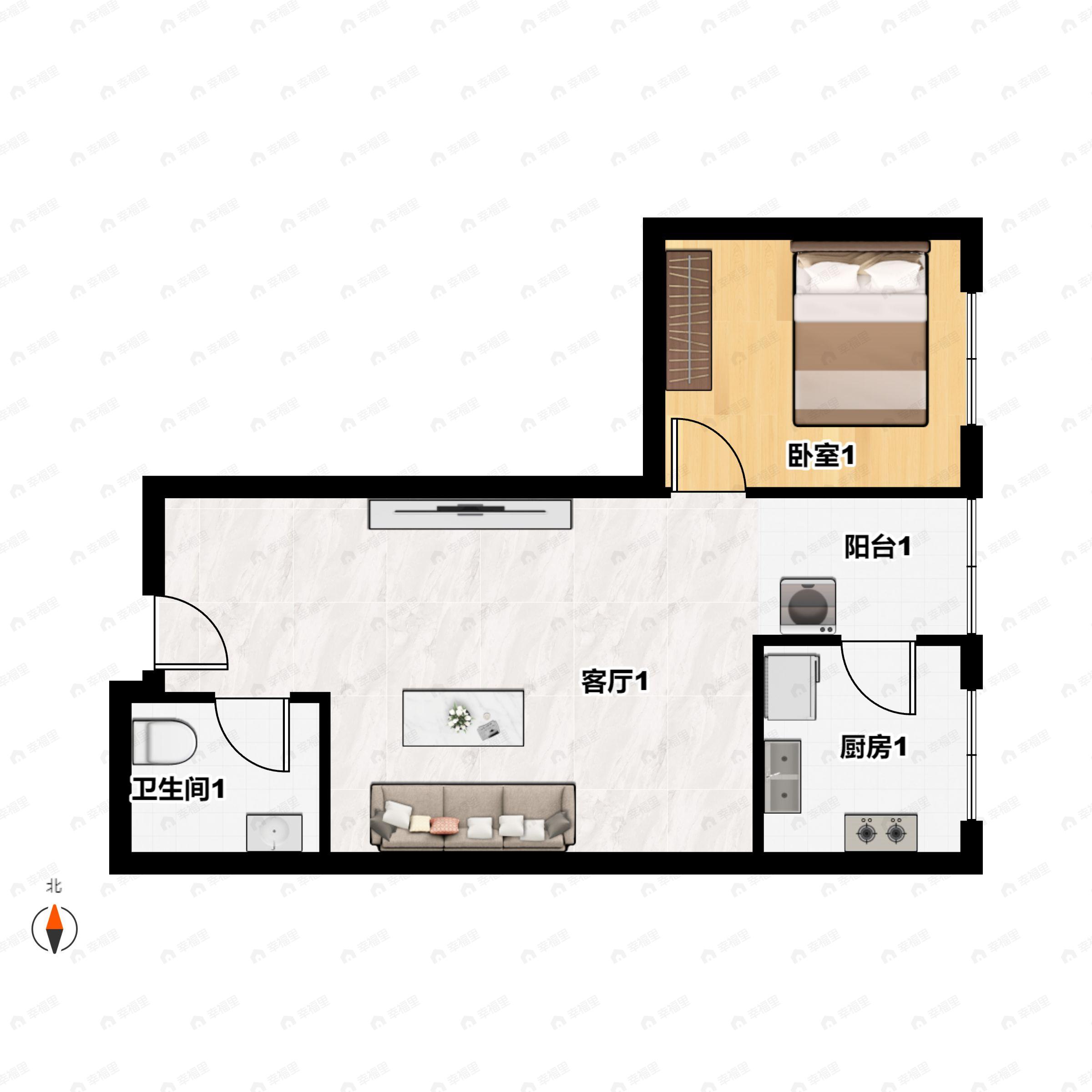 1室1卫建面54平undefined户型图