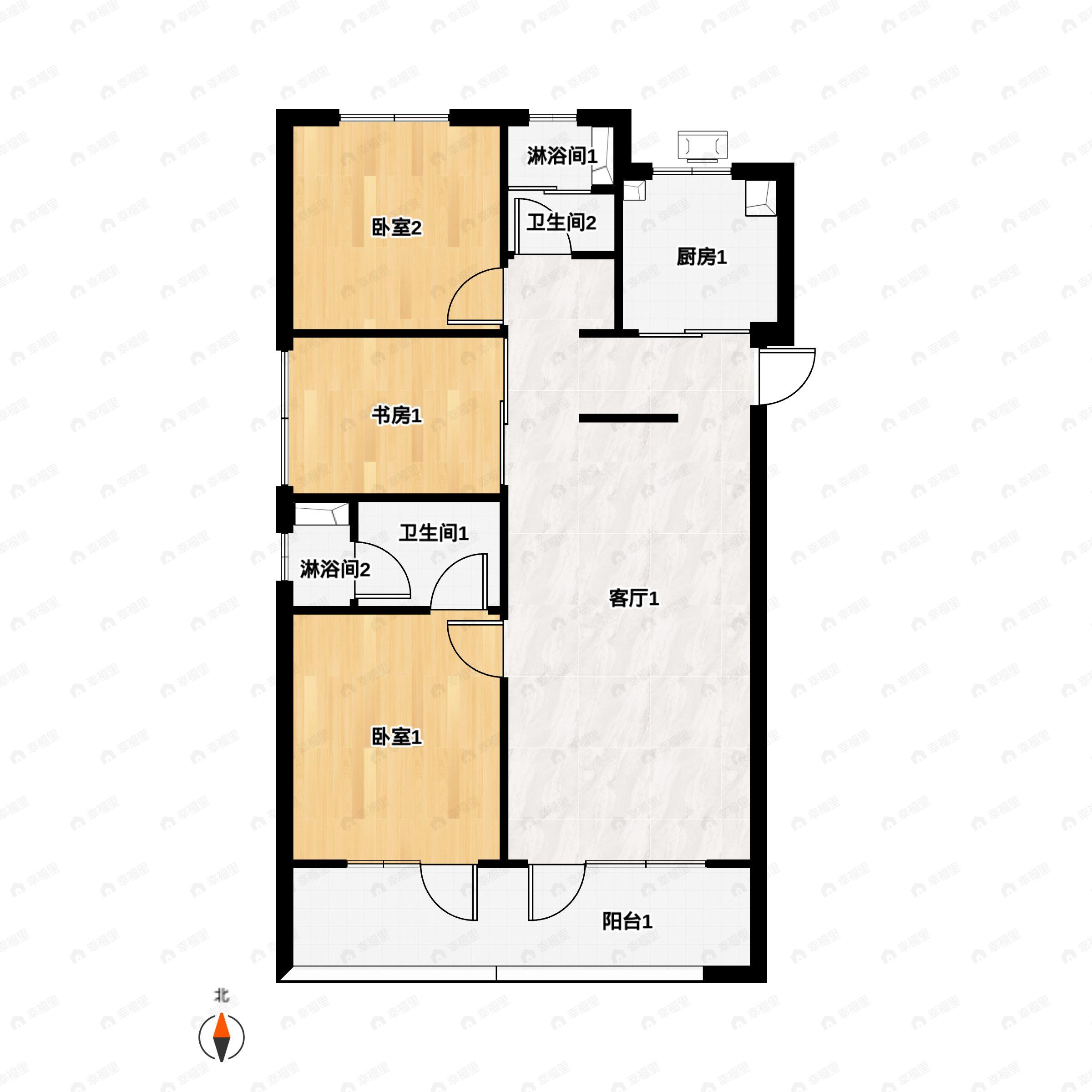3室2厅2卫建面118平南户型图