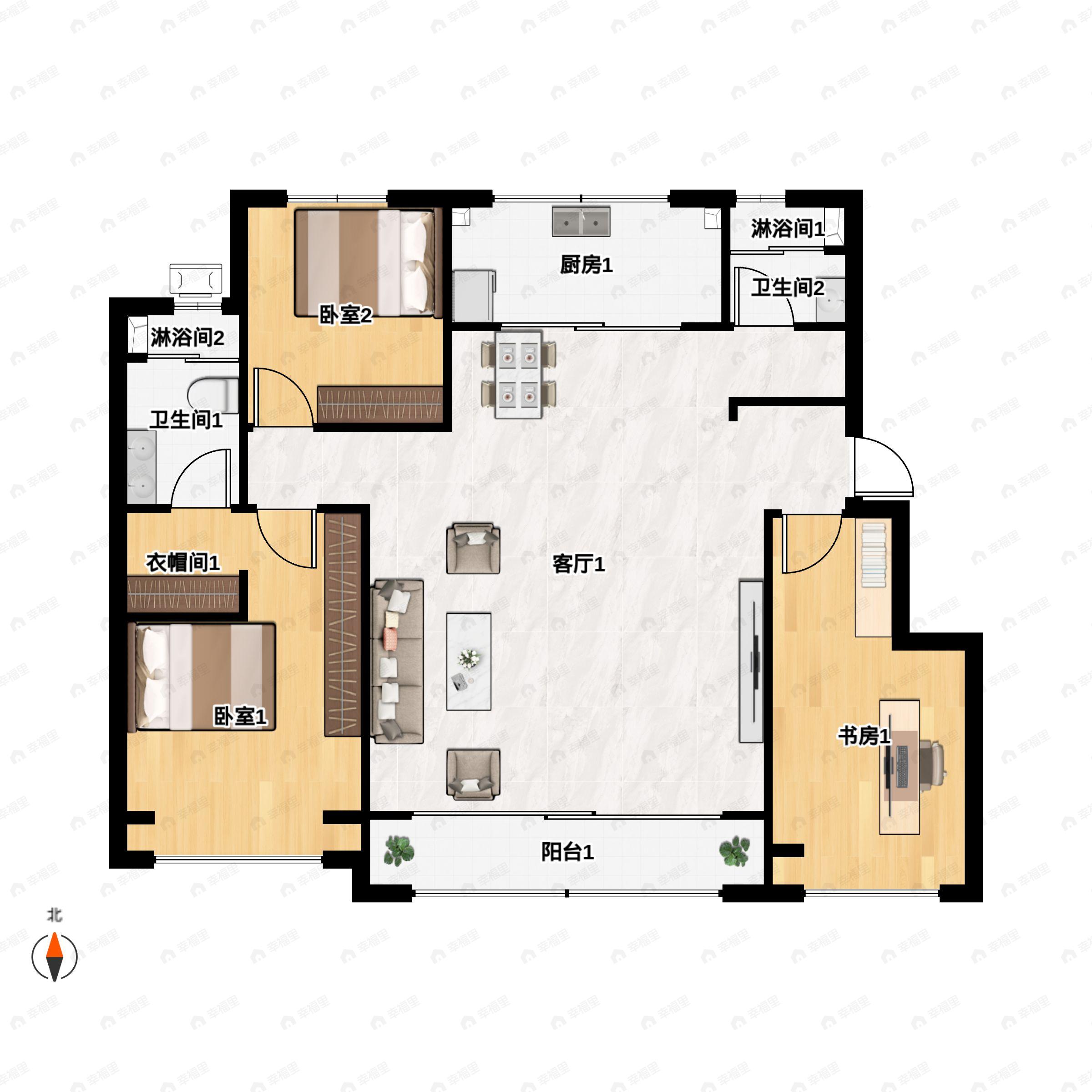 3室2厅2卫建面132平户型图