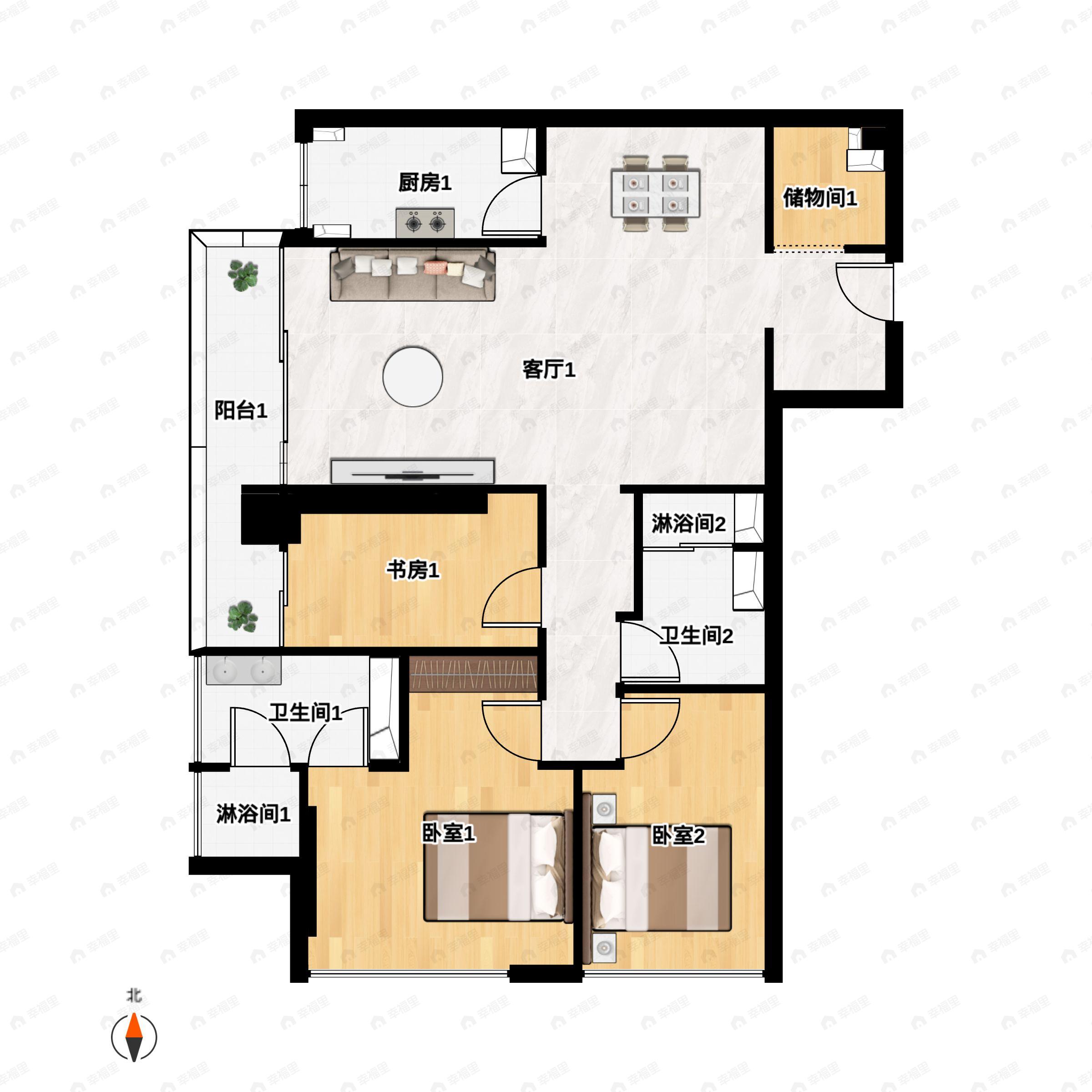 3室2厅2卫建面170平户型图