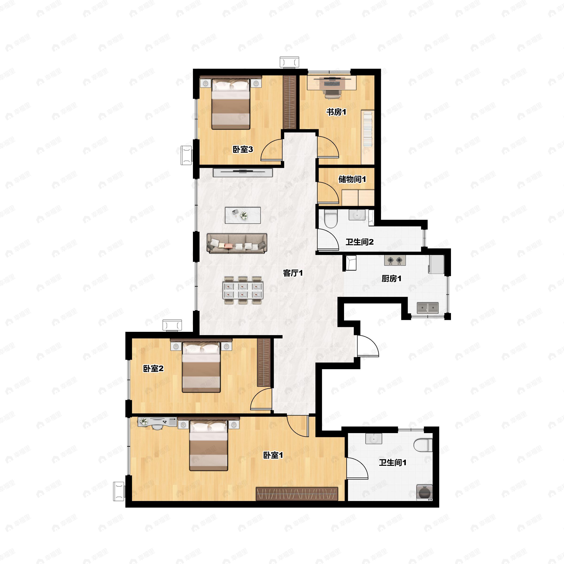 4室2厅2卫建面159平西|北户型图