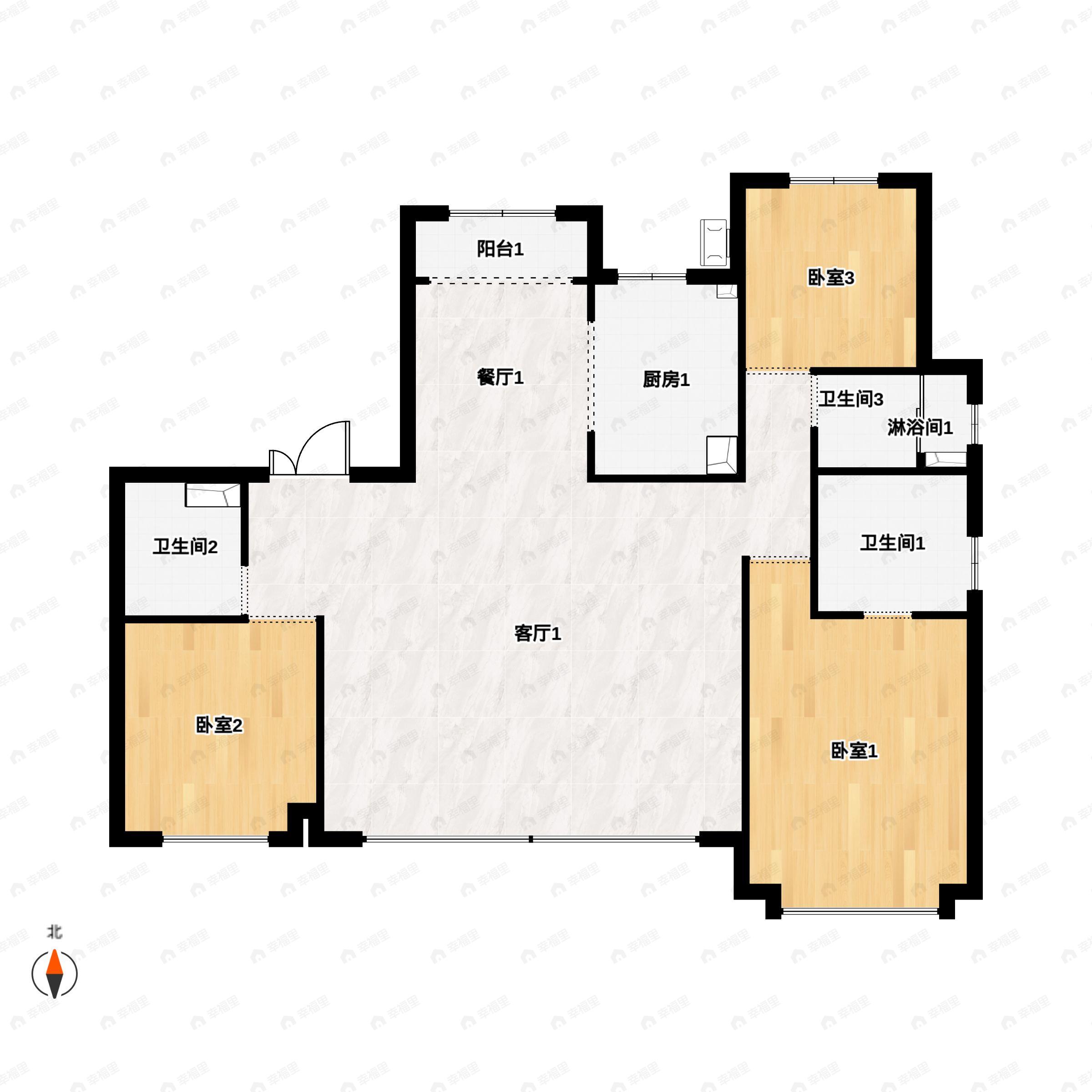 3室2厅3卫建面175平户型图
