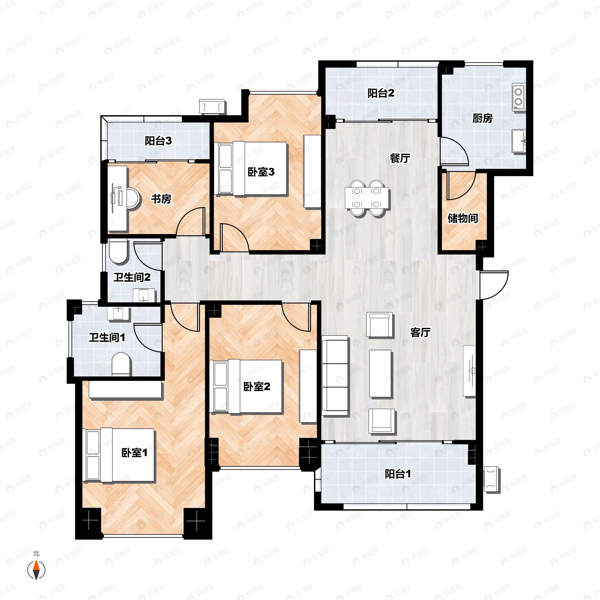 4室2厅2卫建面128平户型图