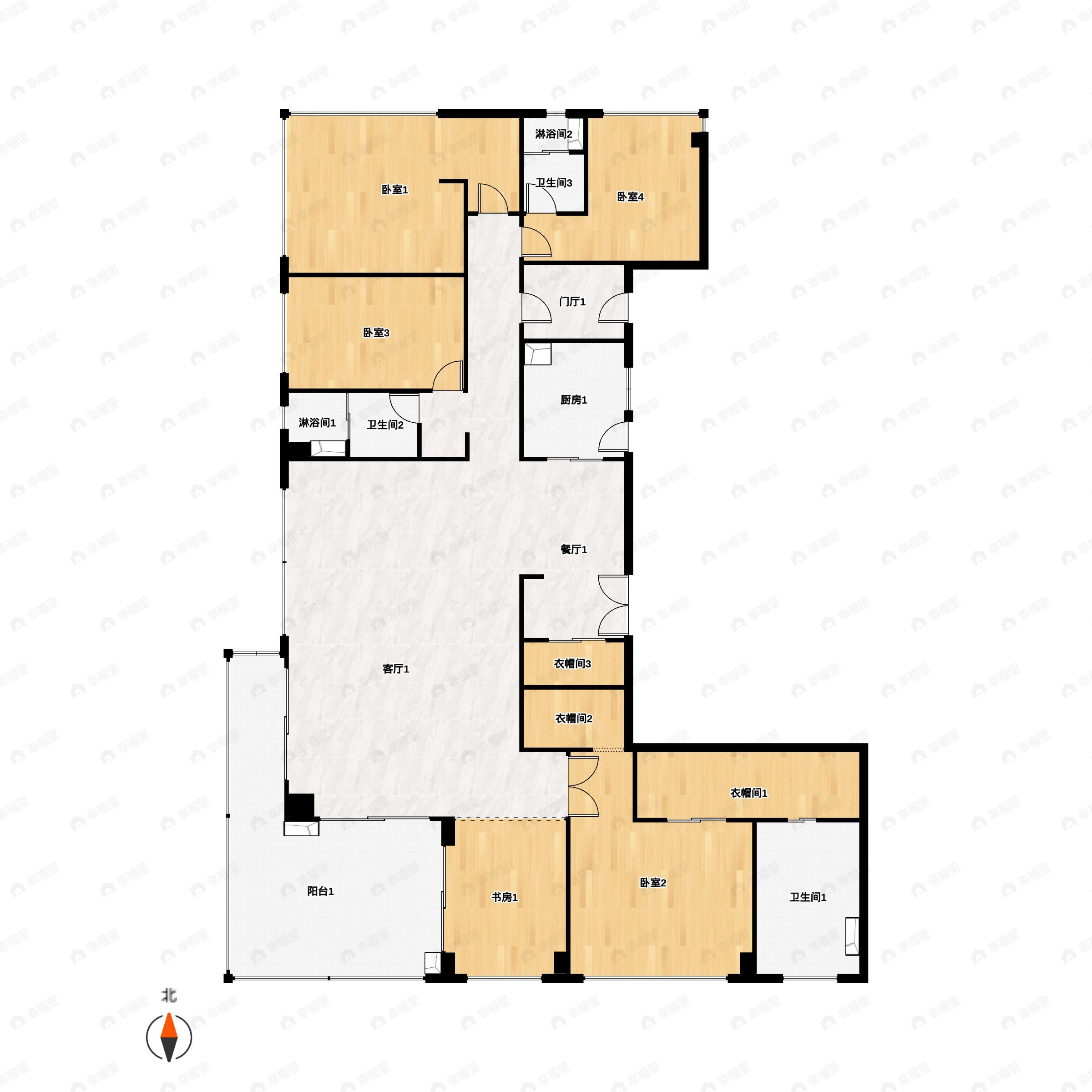 5室2厅3卫建面299平南户型图