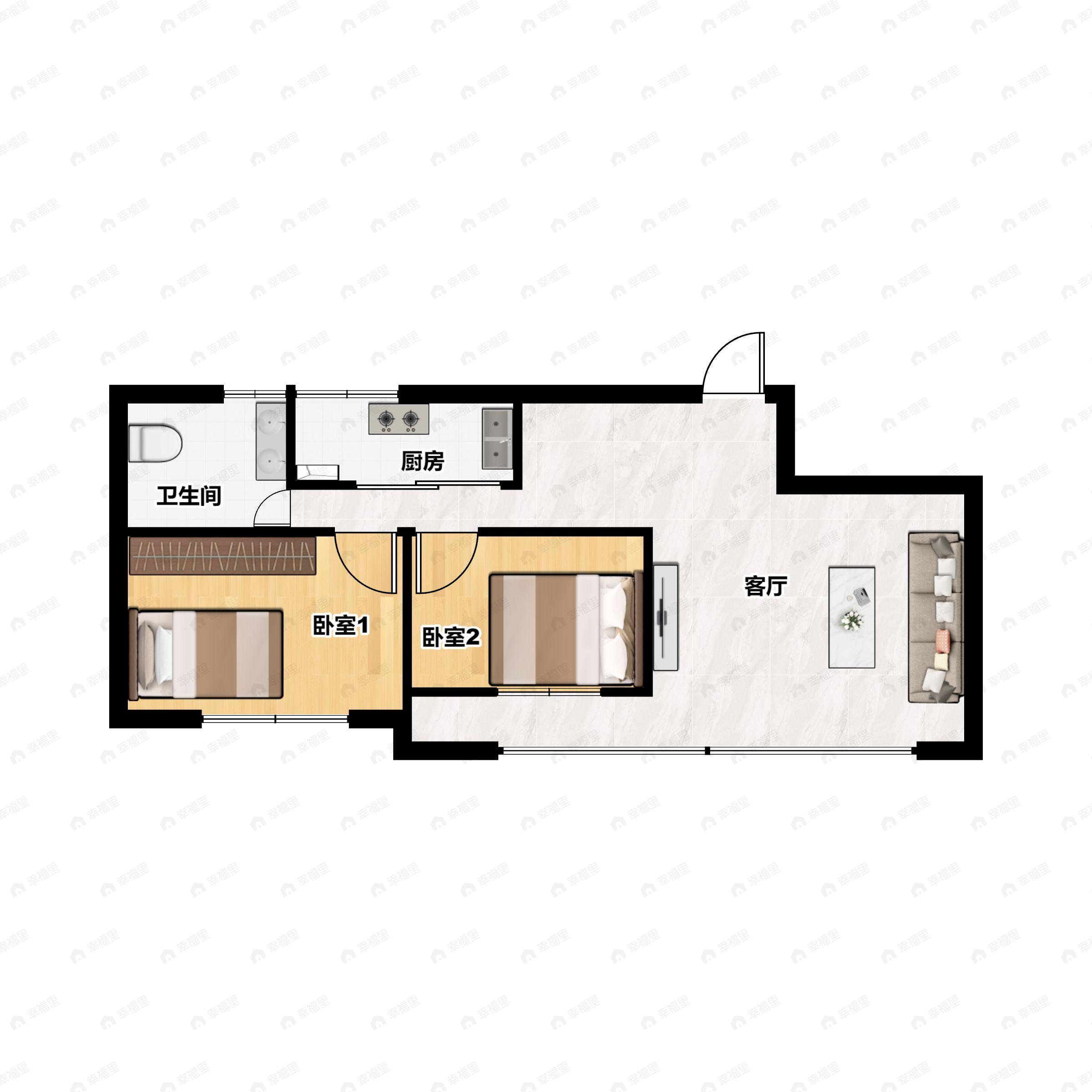 2室2厅1卫建面103平户型图