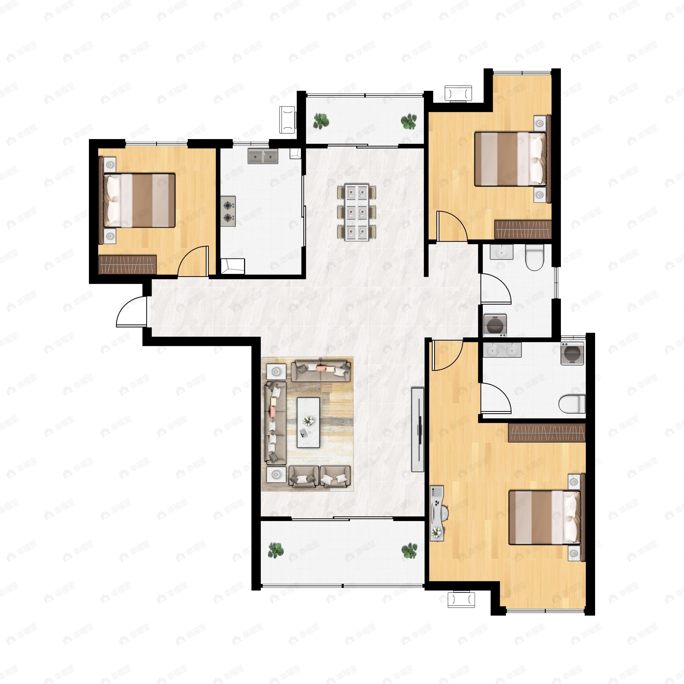 3室2厅2卫建面113平户型图