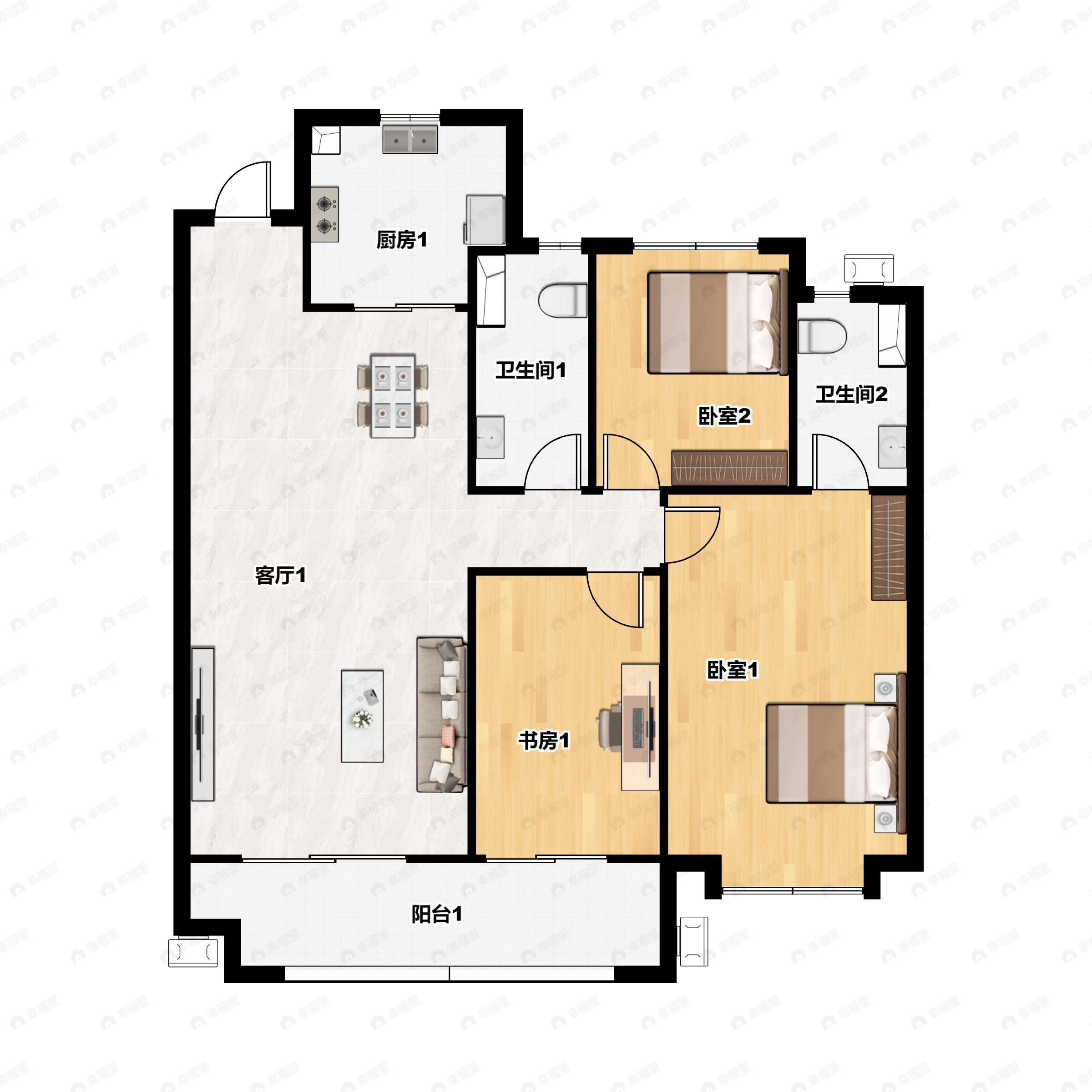 3室2厅2卫建面133平南户型图