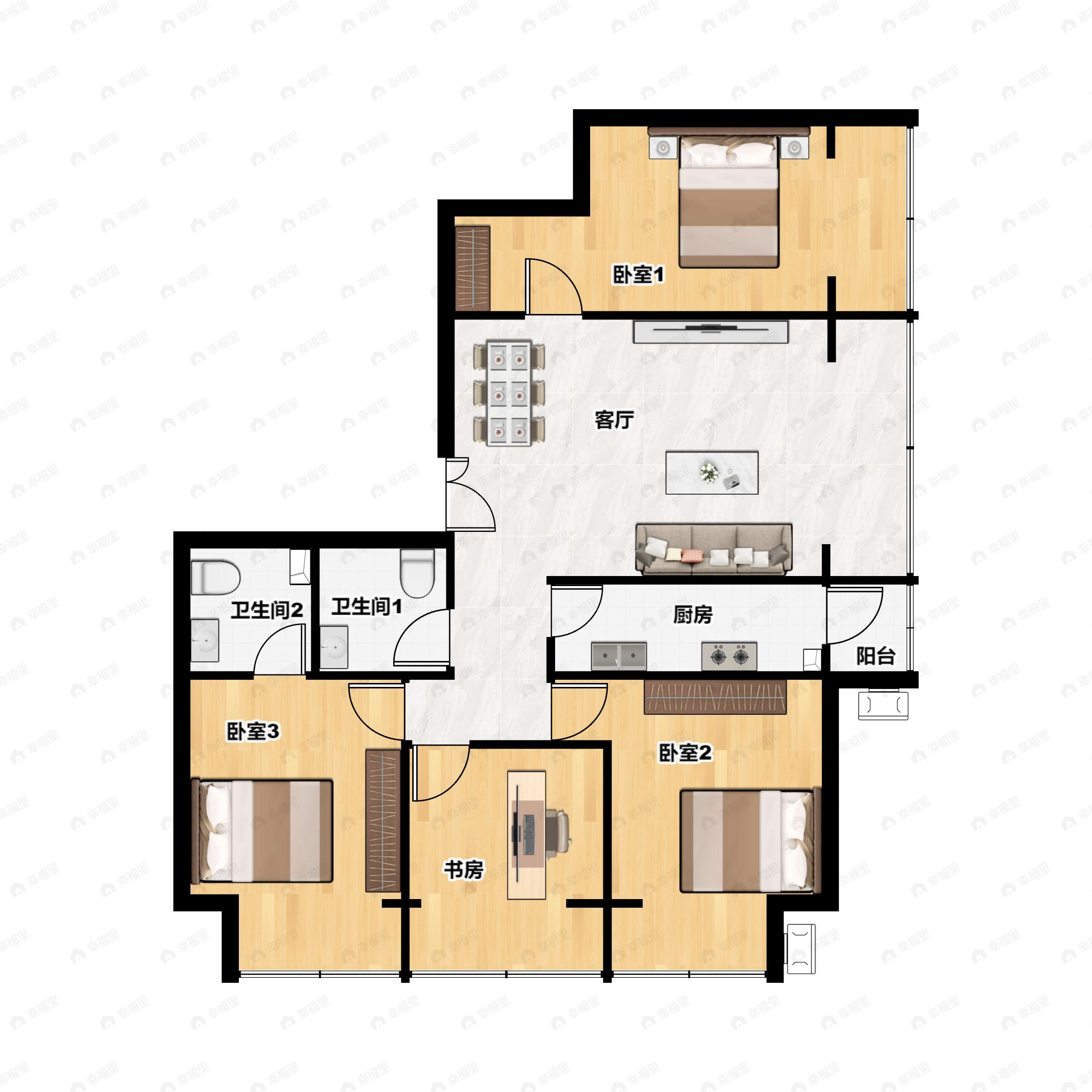 4室2厅2卫建面182平南户型图