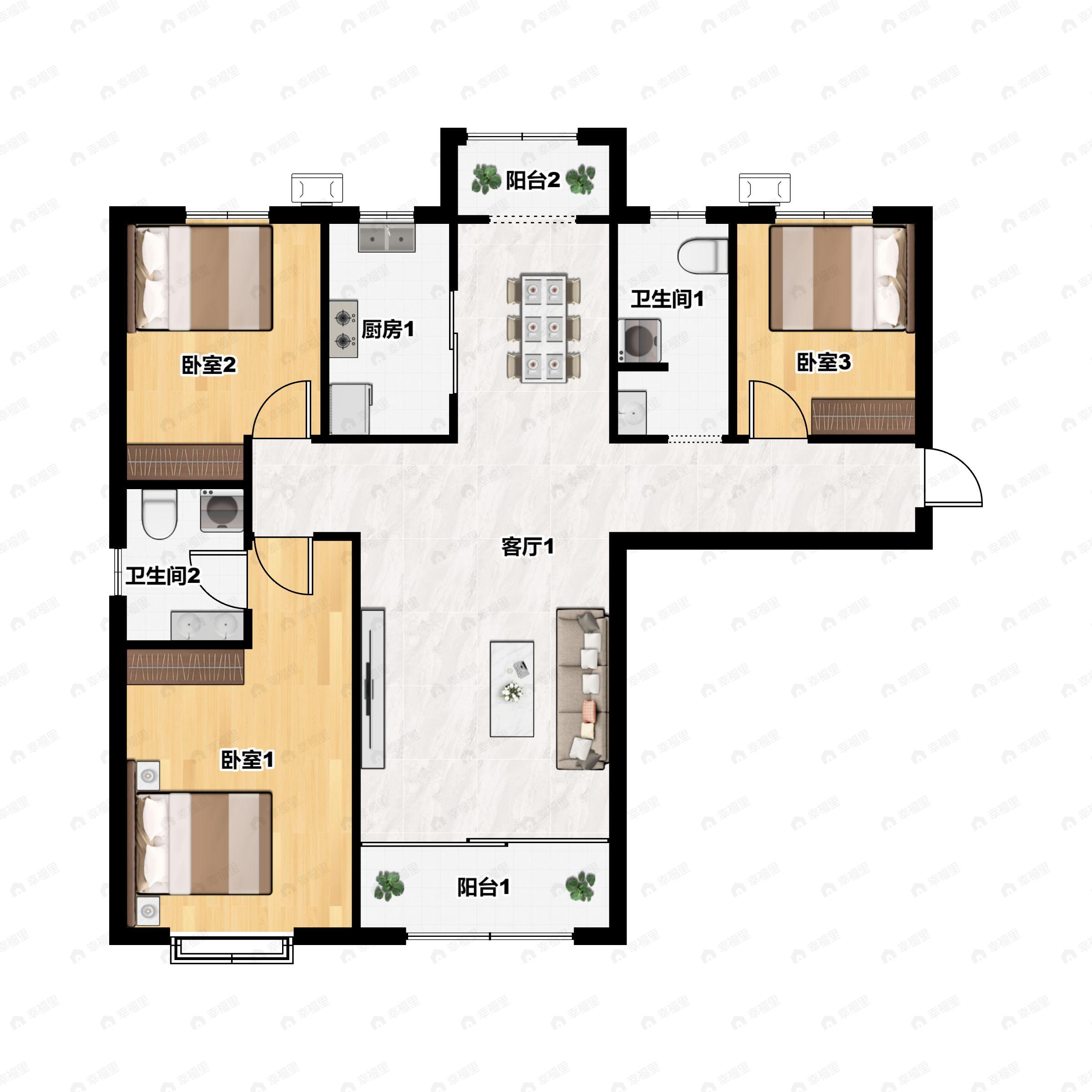 天昱凤凰城四期3室2厅2卫户型图