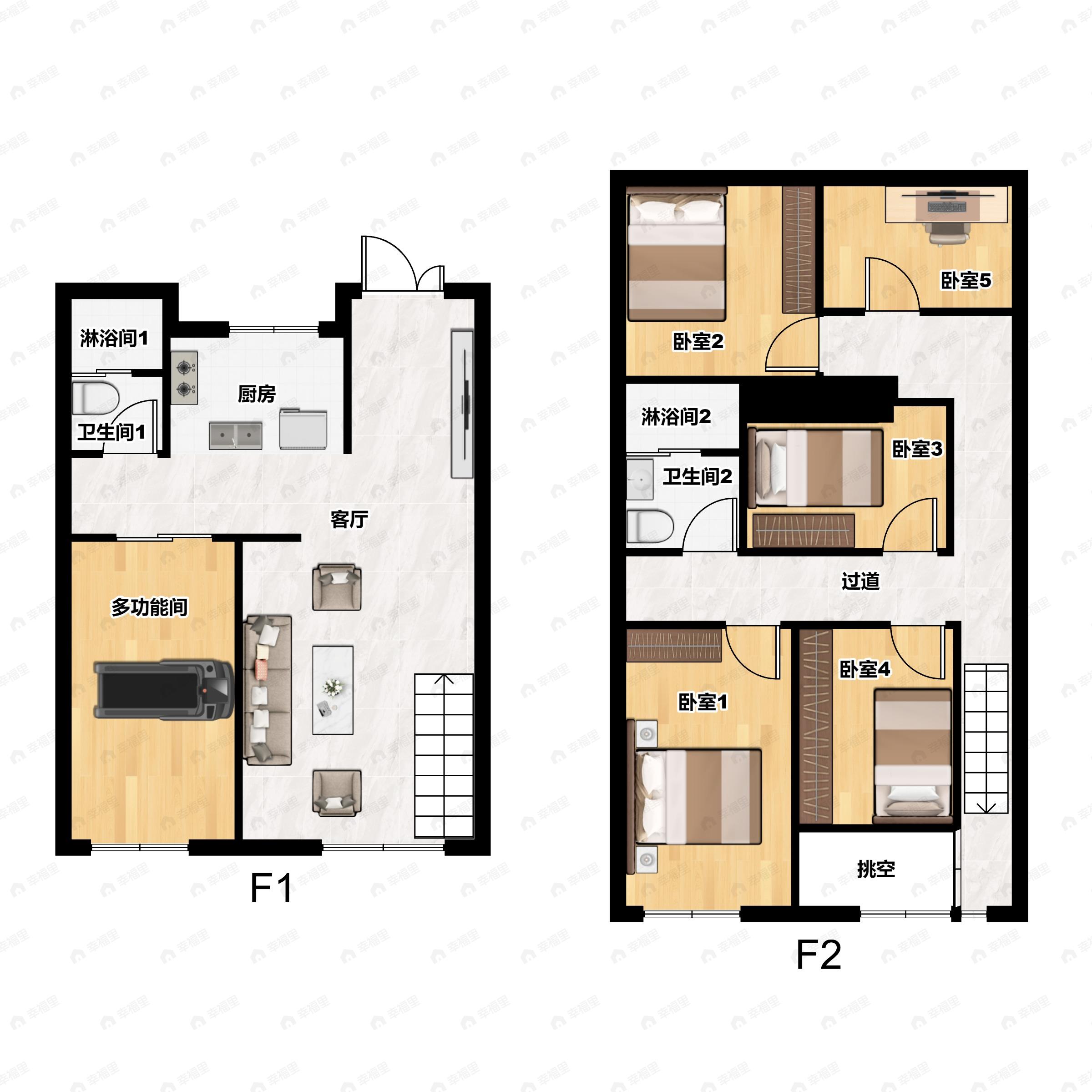 6室2厅2卫建面96平户型图
