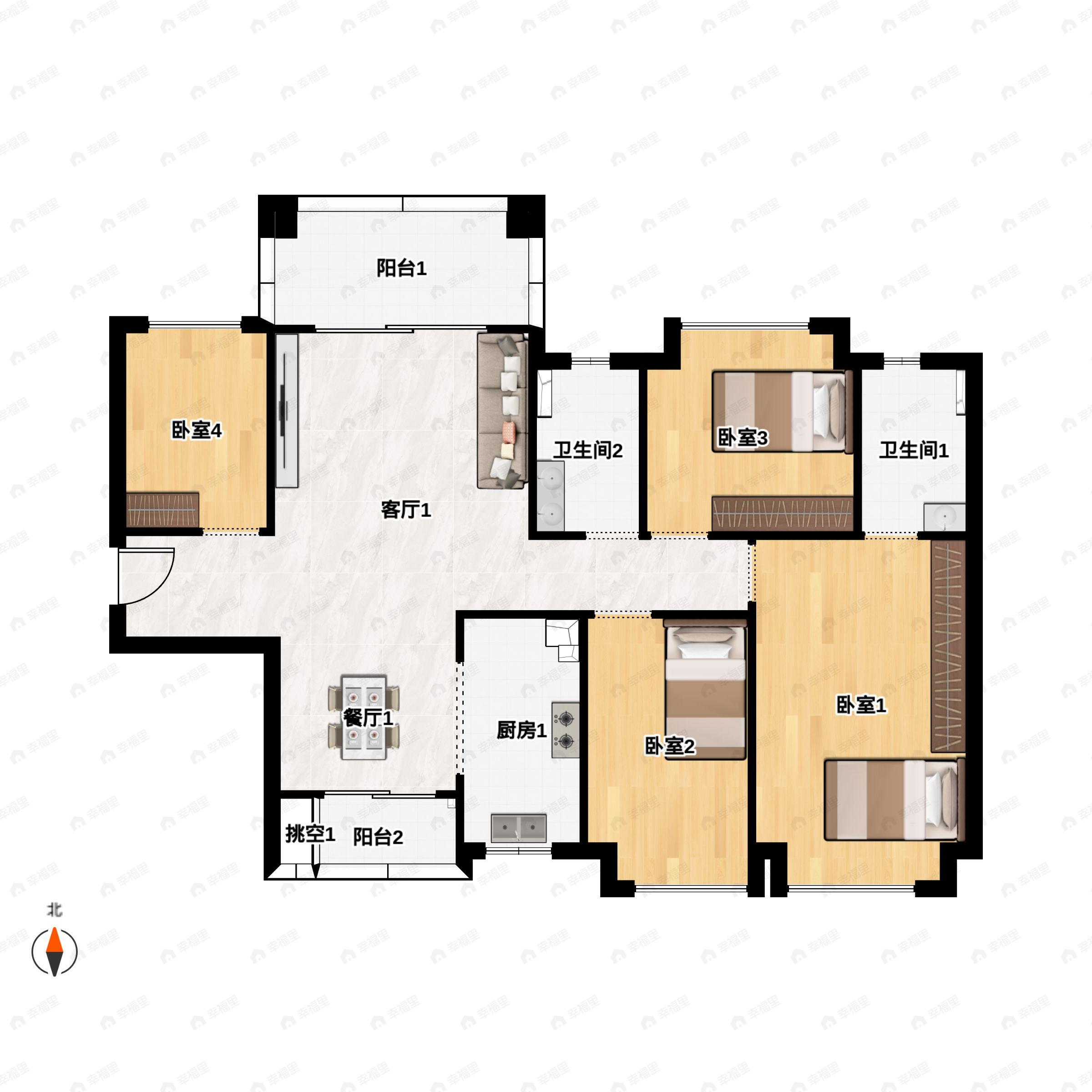 4室2厅2卫建面123平北户型图