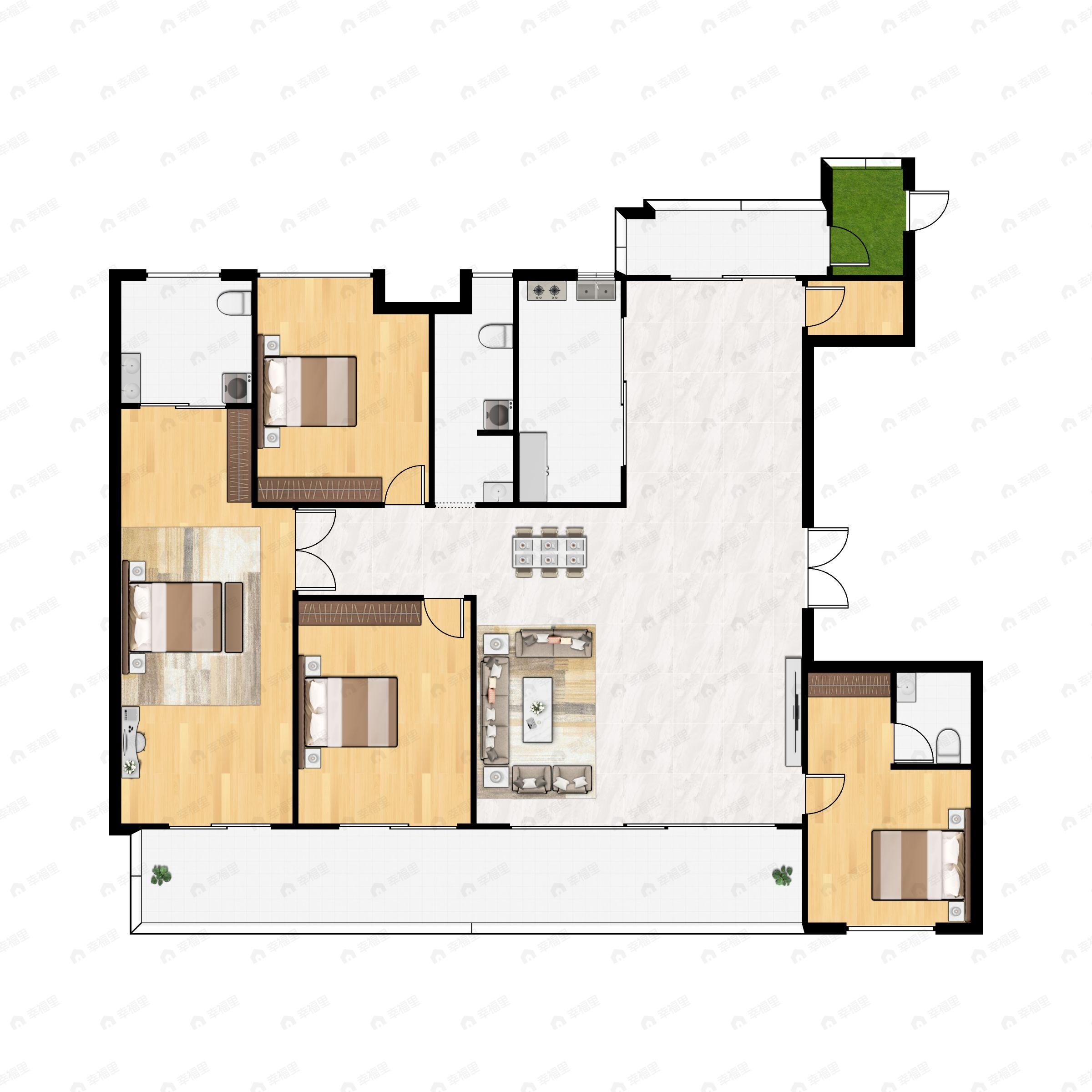 4室2厅3卫建面218平南户型图