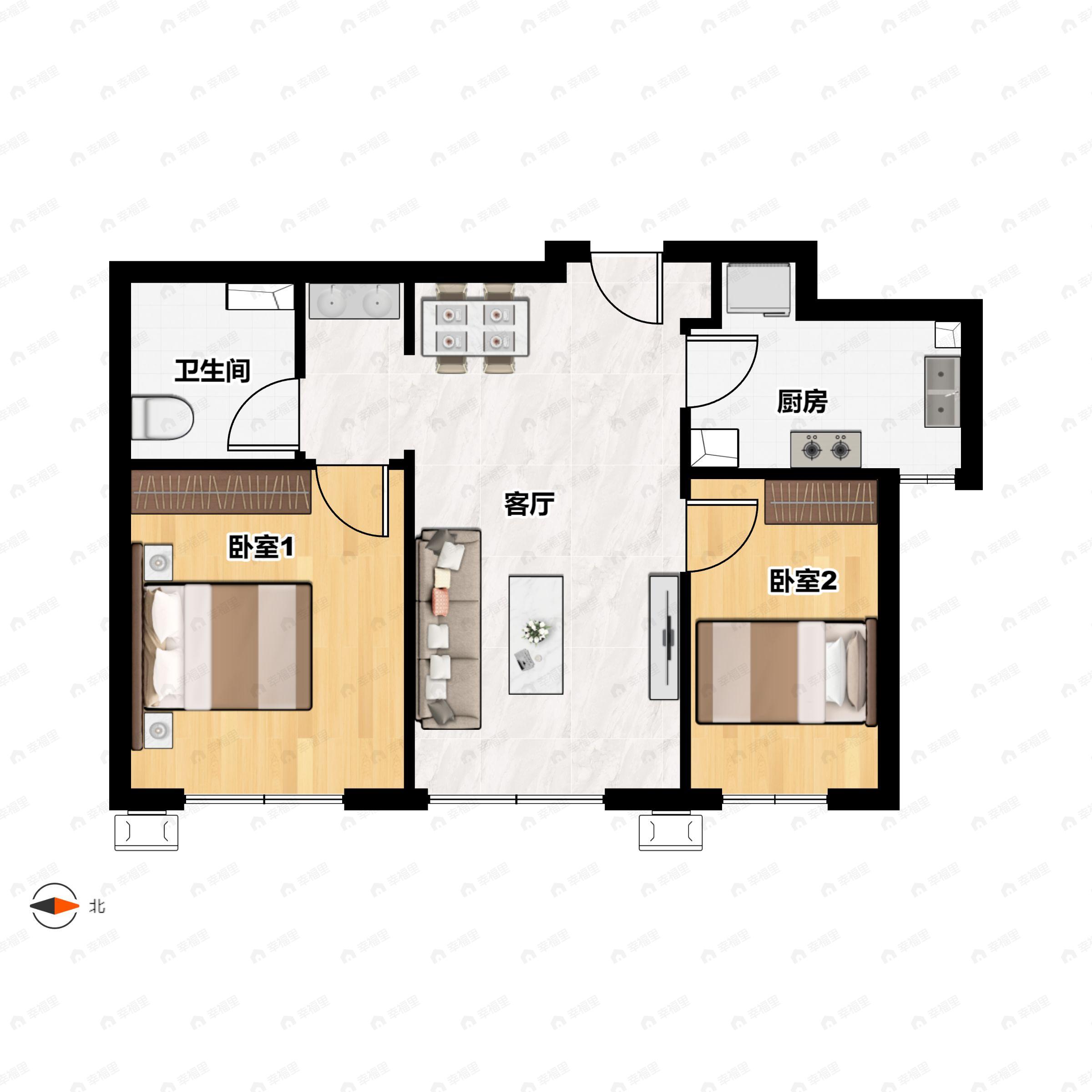 北京建工揽星宸2室2厅1卫户型图