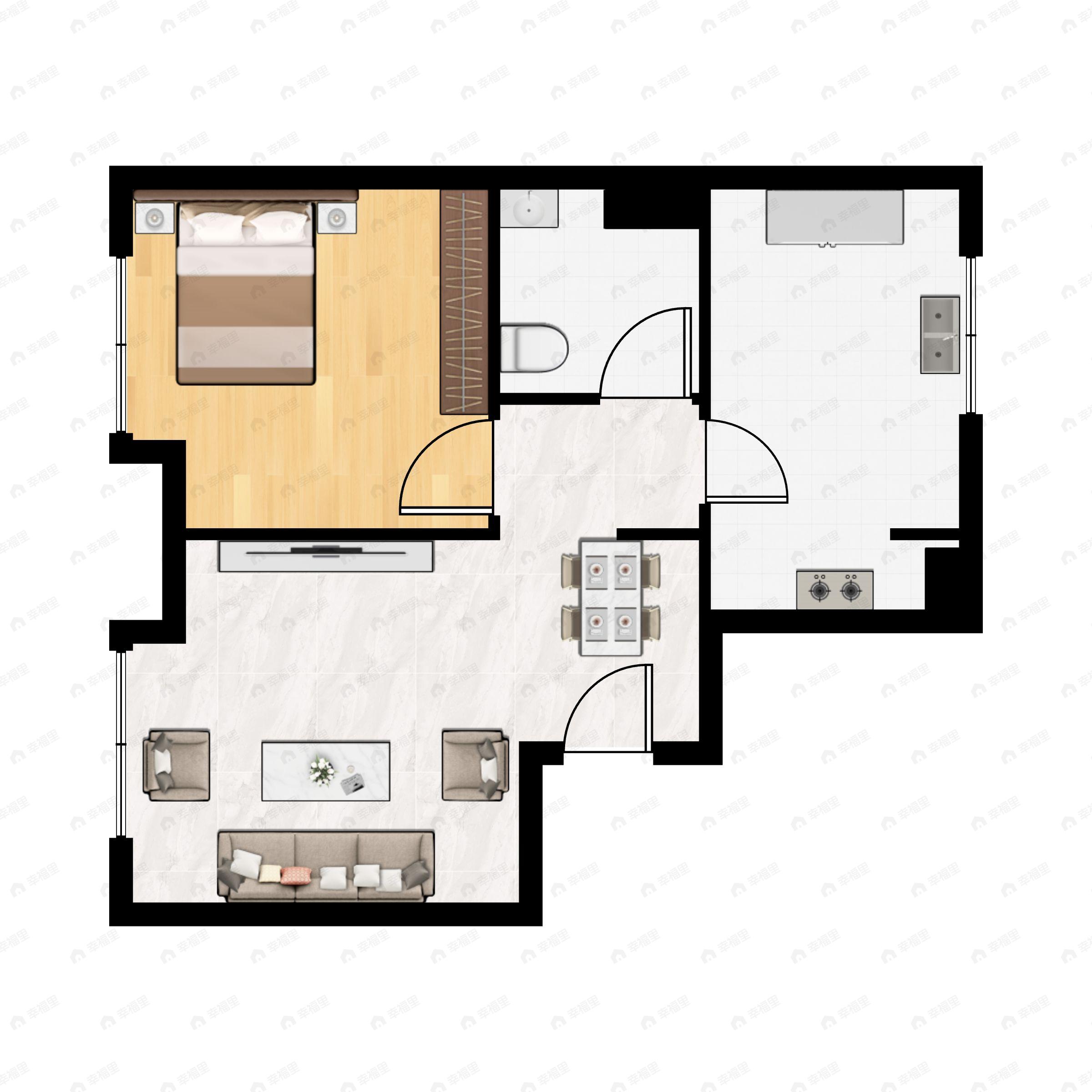 1室2厅1卫建面53平户型图