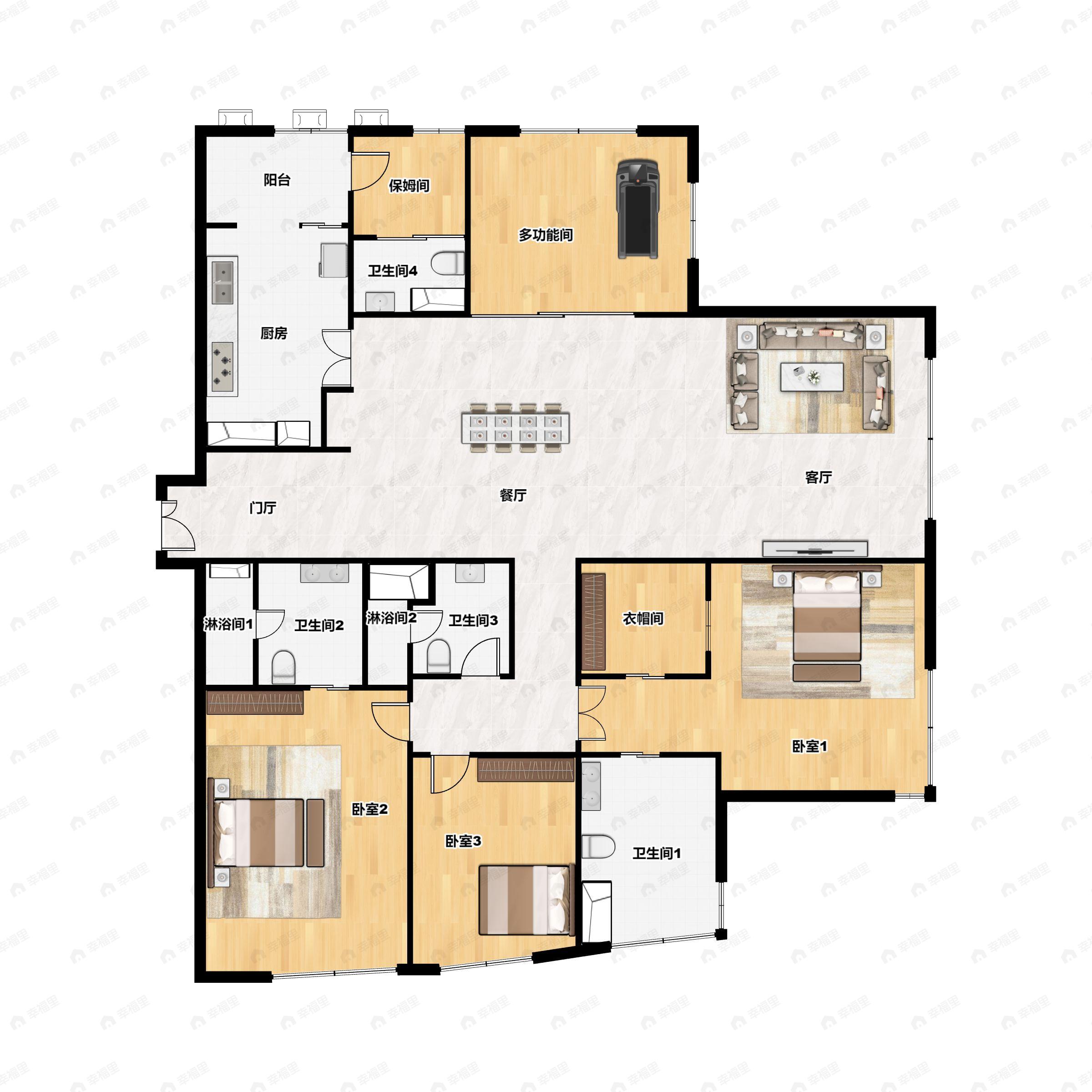 4室2厅4卫建面276平户型图