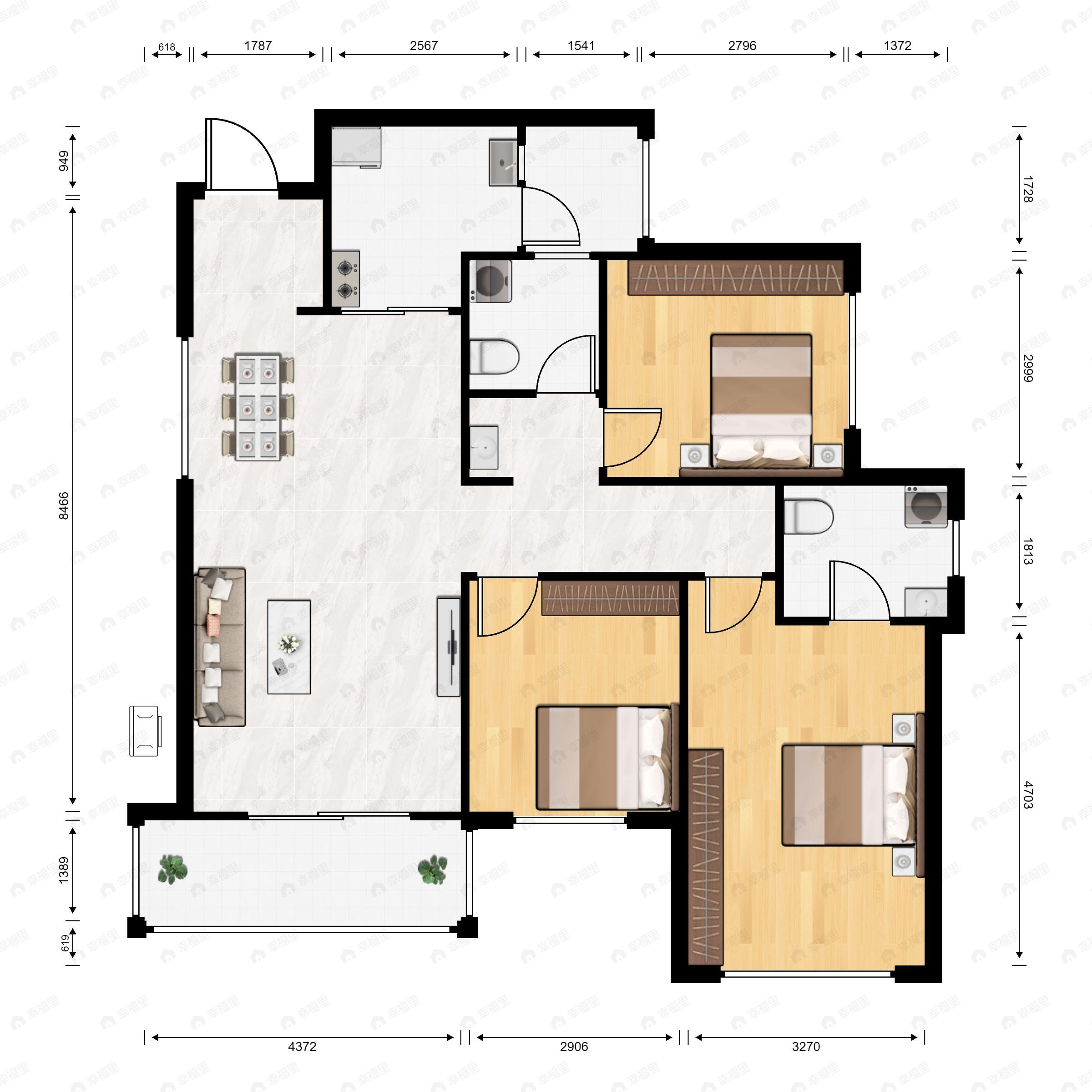 德商花样年碧云天玺3室2厅2卫户型图