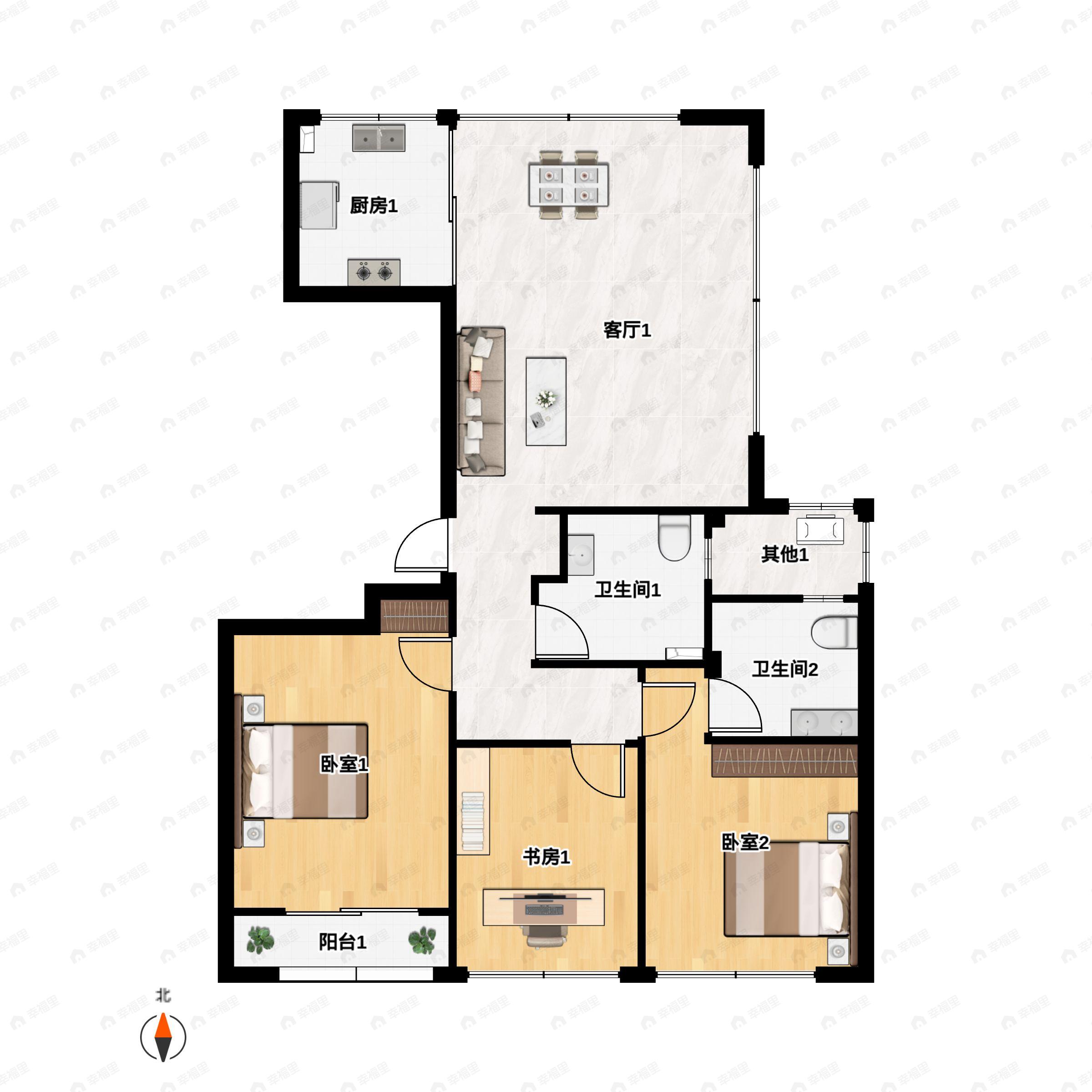 3室2厅2卫建面120平东南户型图