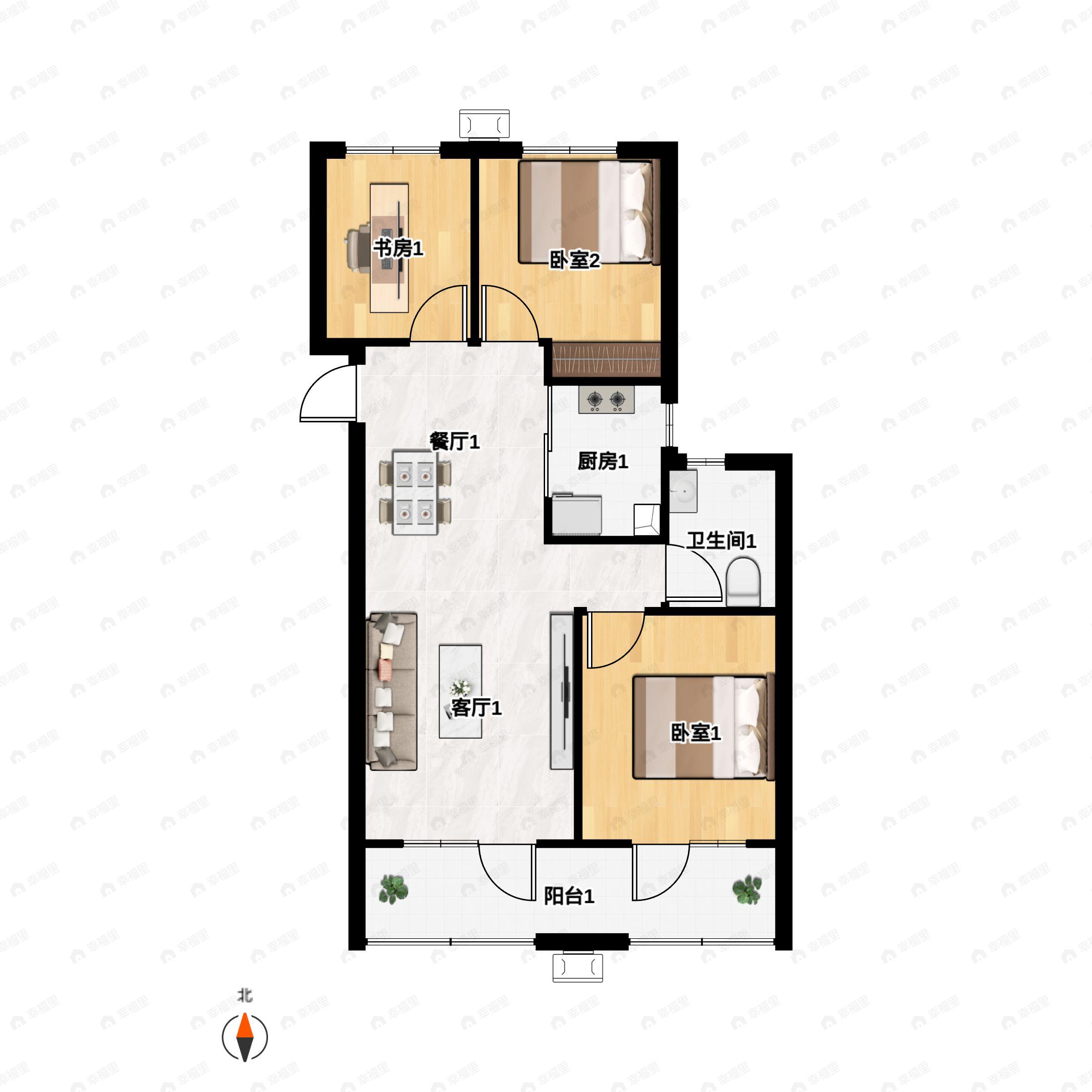 3室2厅1卫建面95平户型图