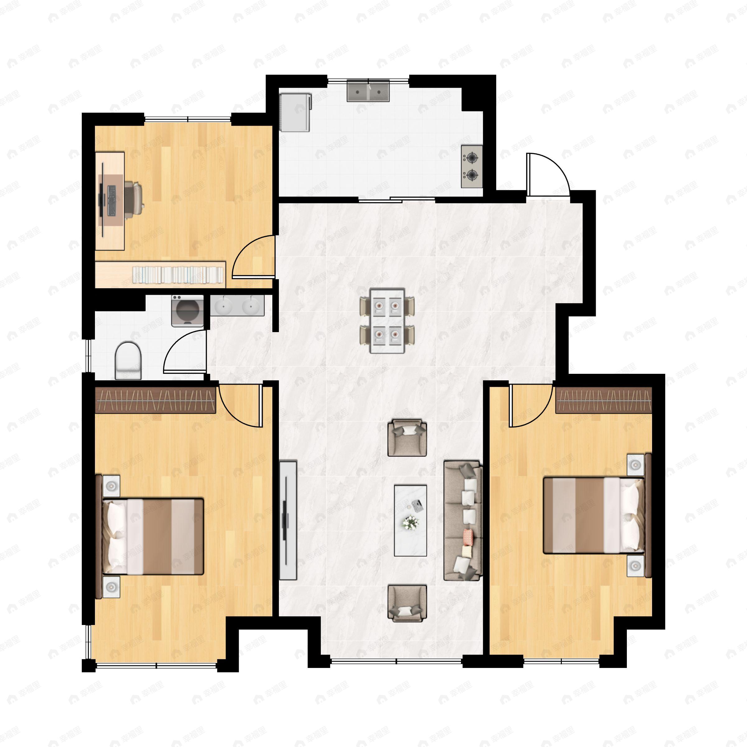 豪邦锦上3室2厅1卫户型图