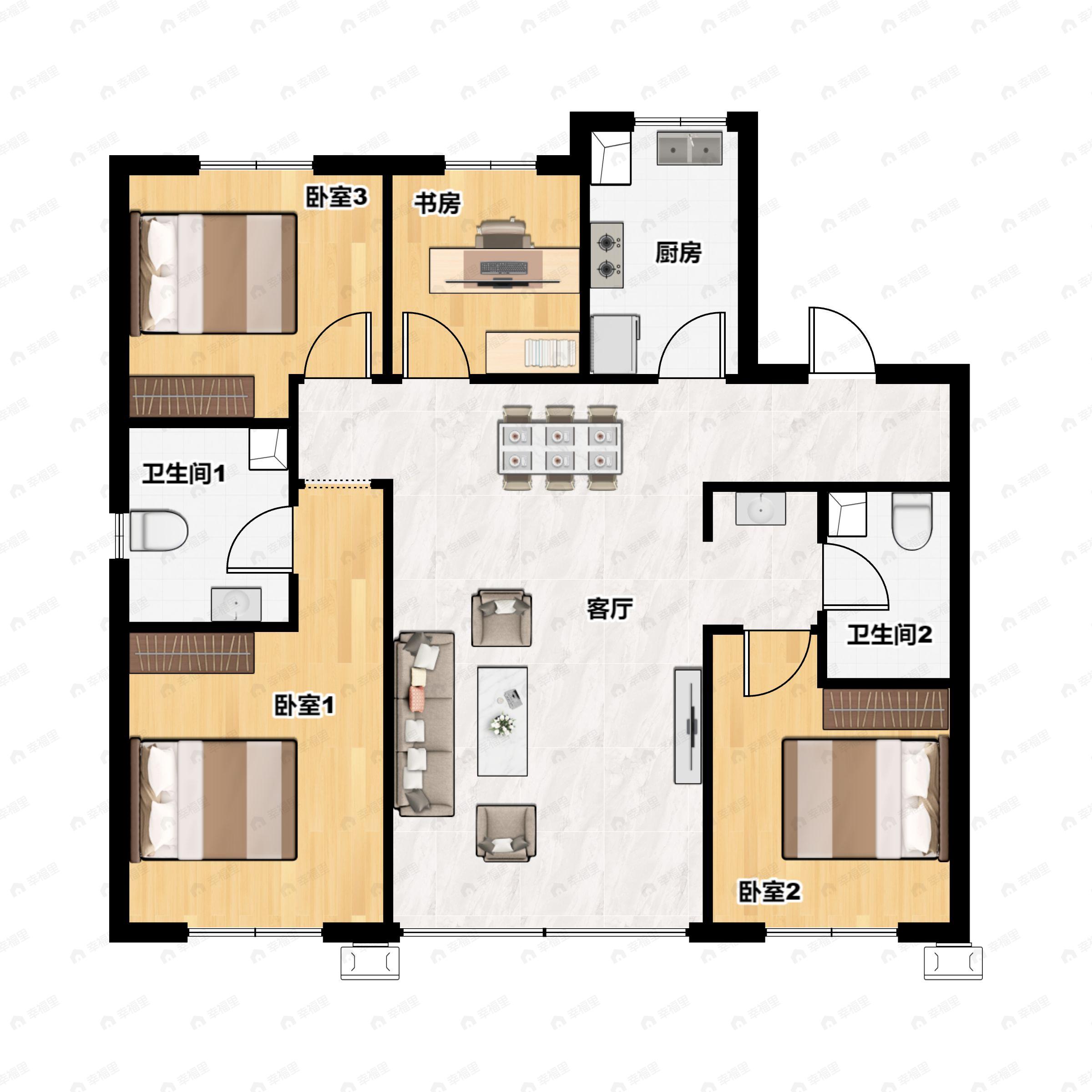 4室2厅2卫建面131平南户型图
