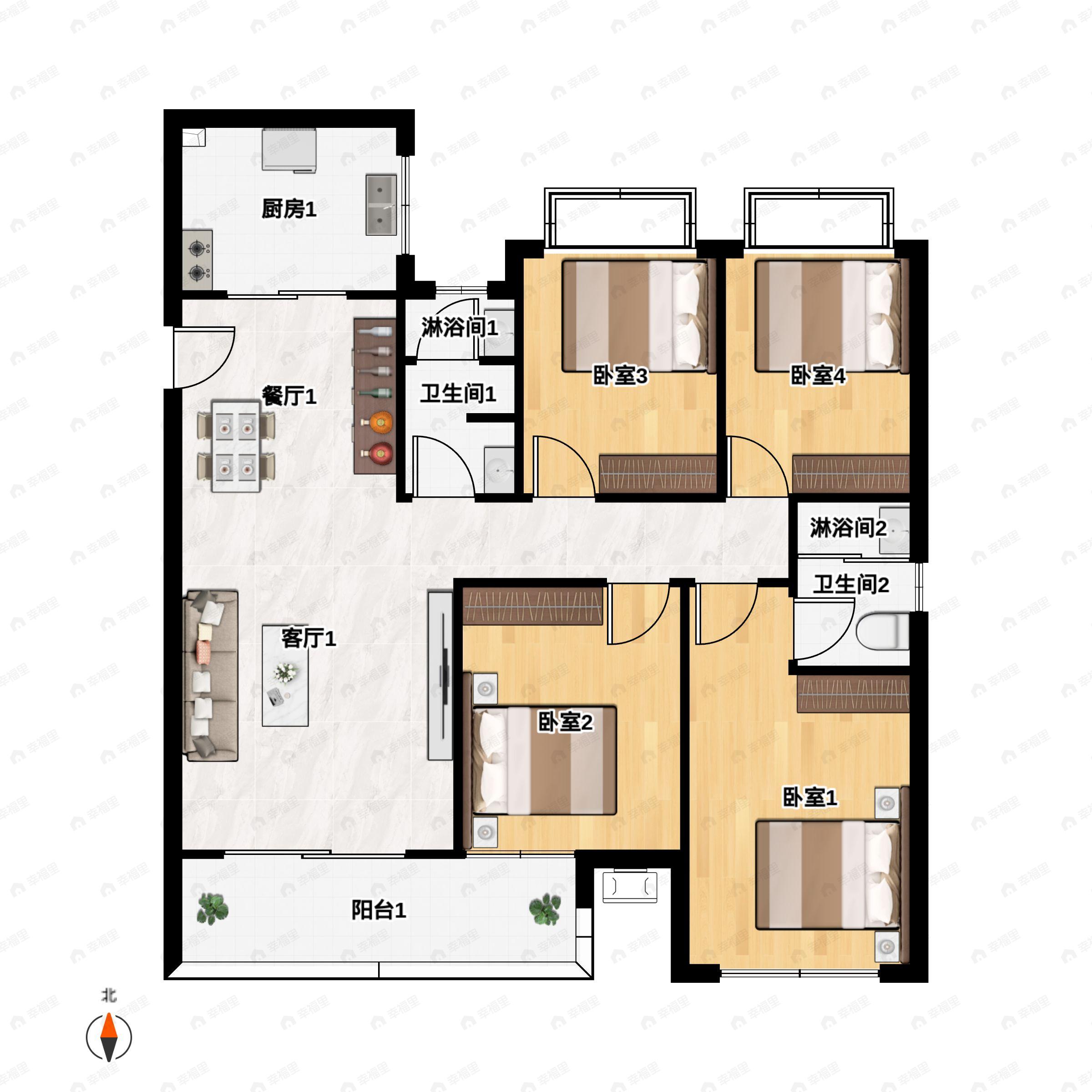 4室2厅2卫建面147平户型图