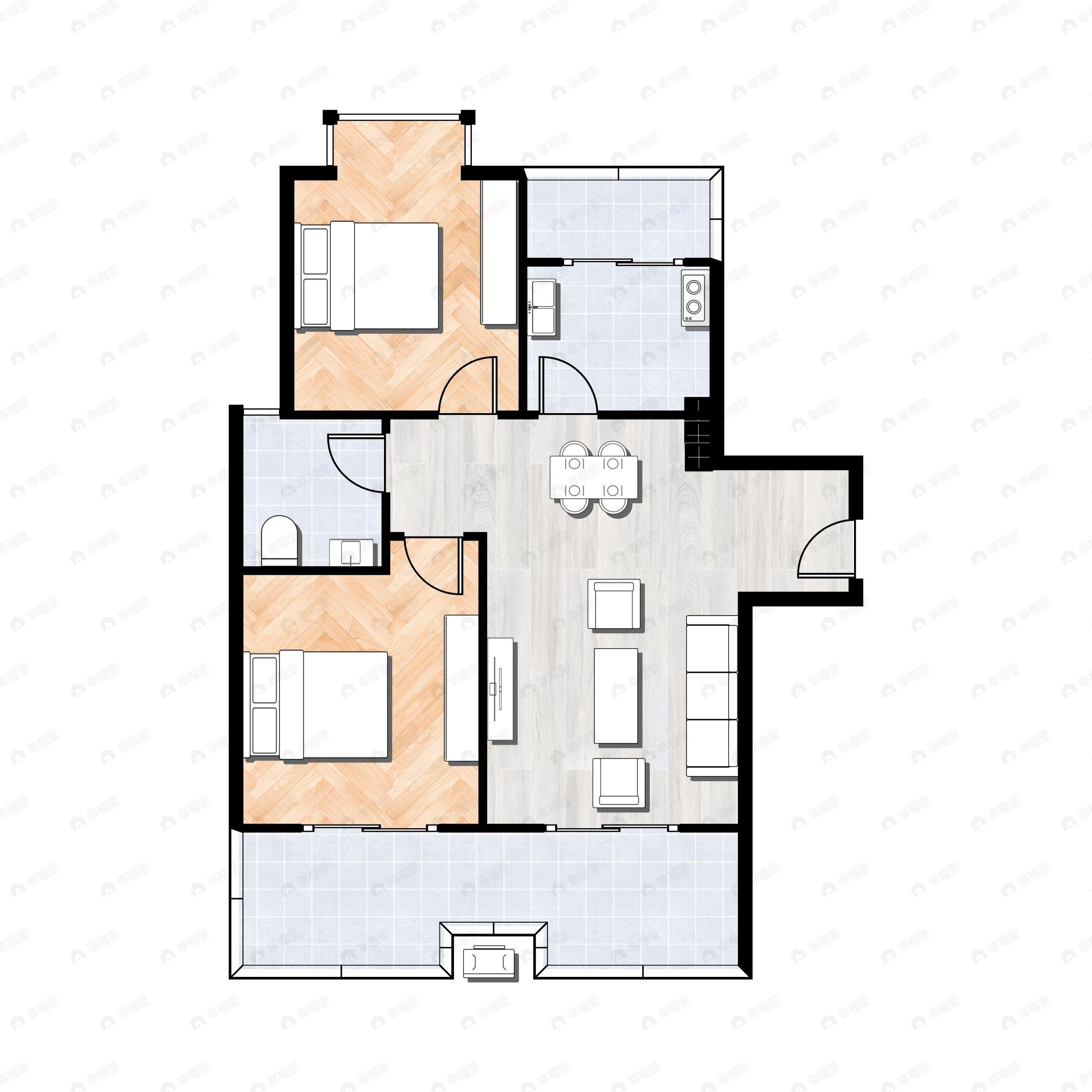 花水湾水云岛2室2厅1卫户型图