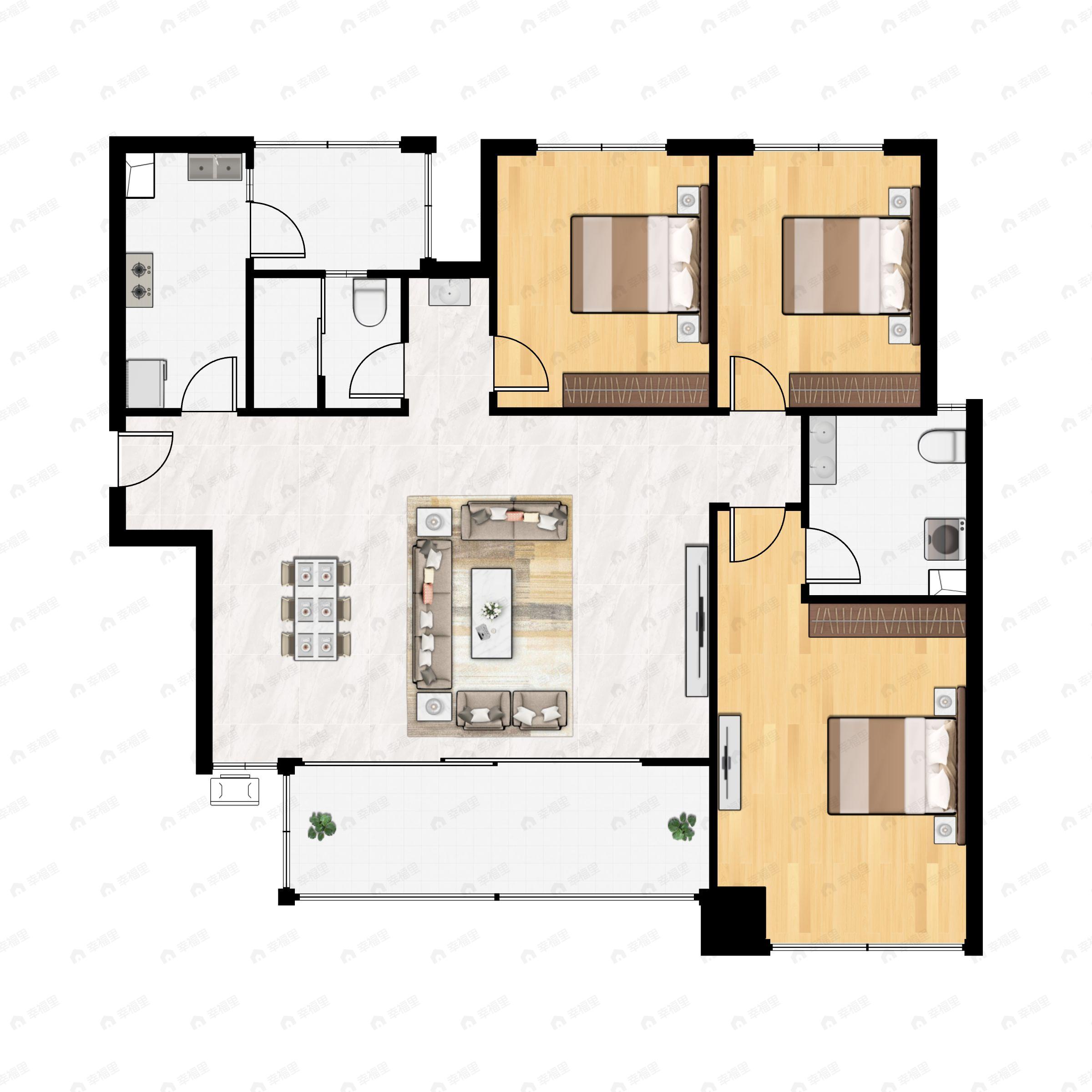 3室2厅2卫建面118平户型图