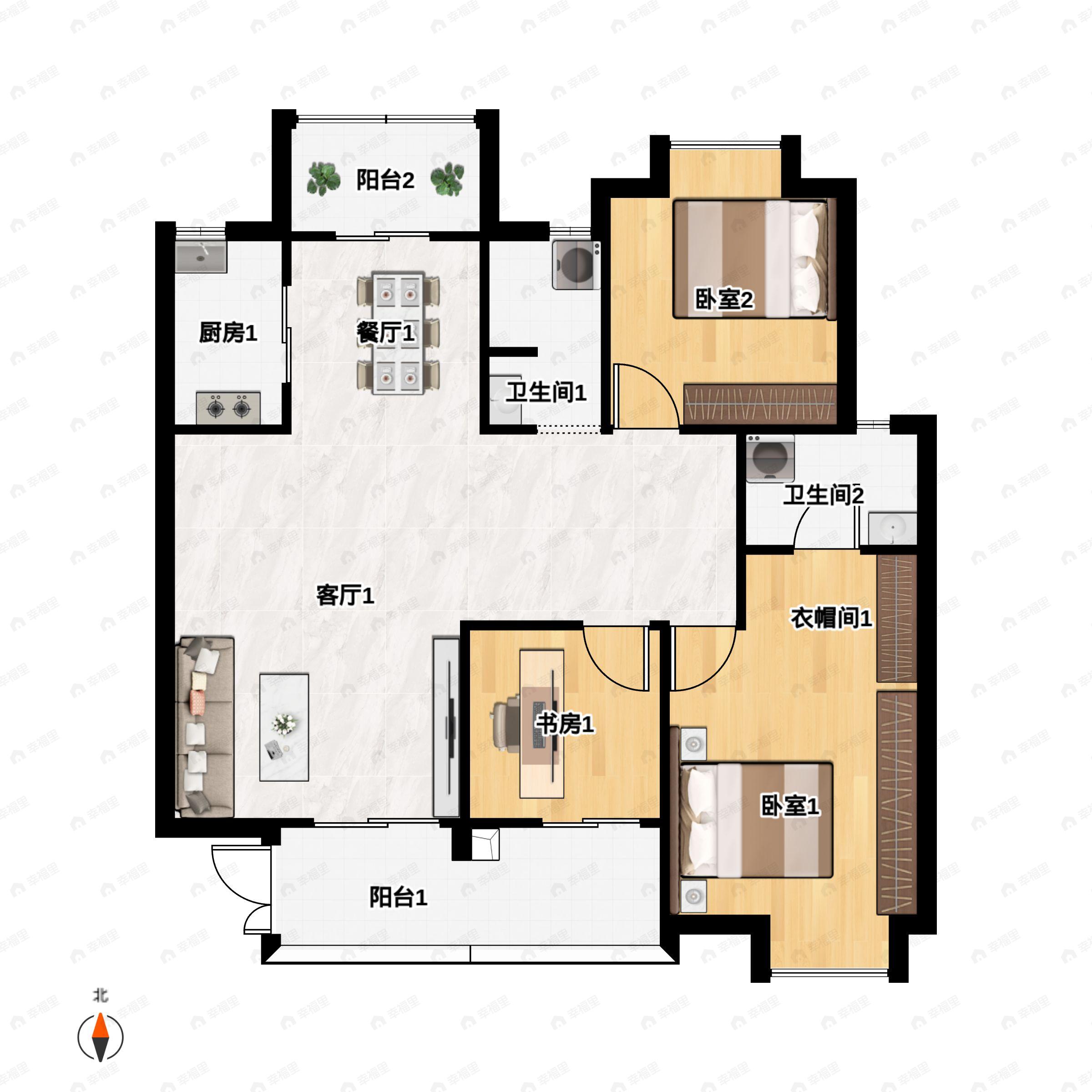 3室3厅2卫建面138平户型图