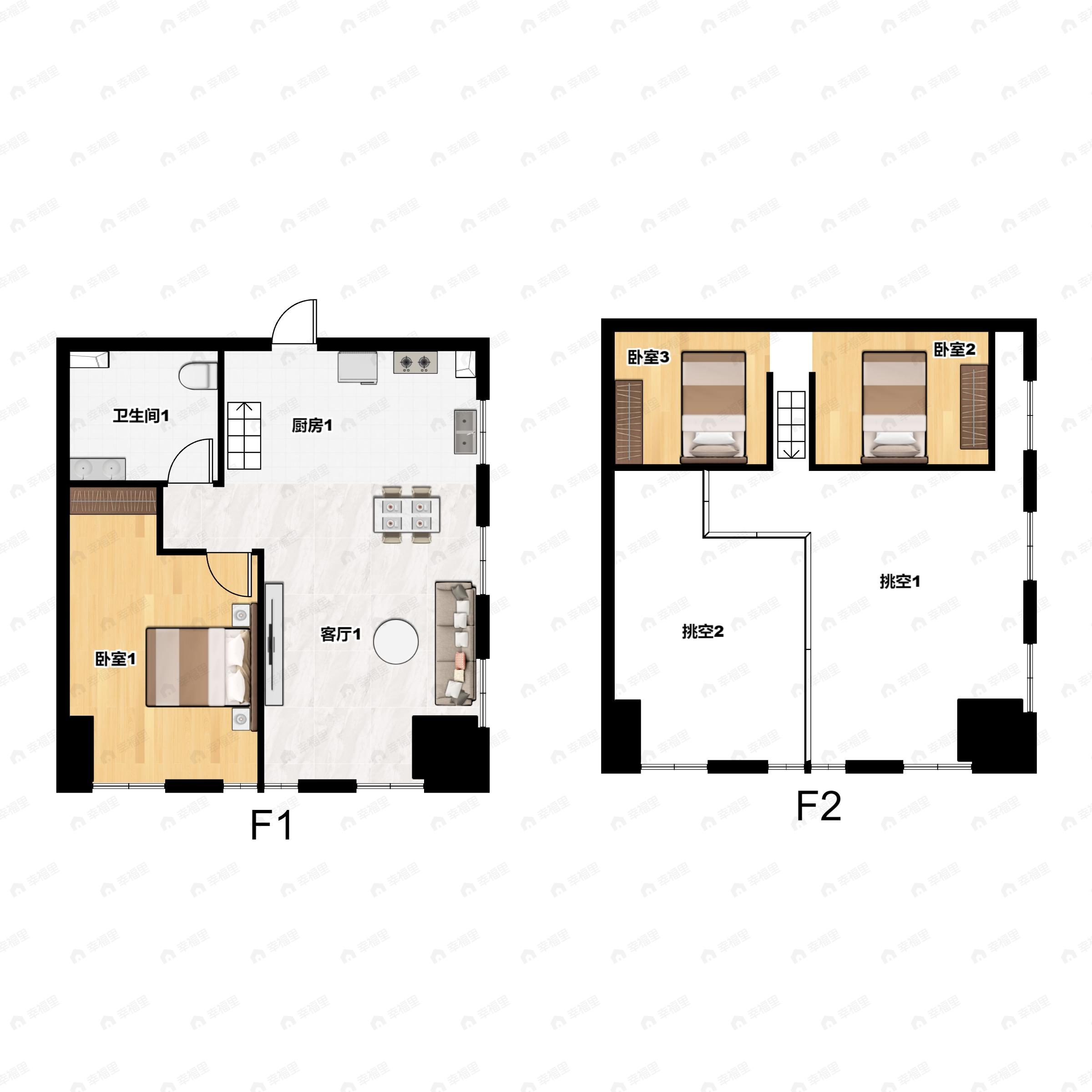 3室2厅1卫建面66平户型图