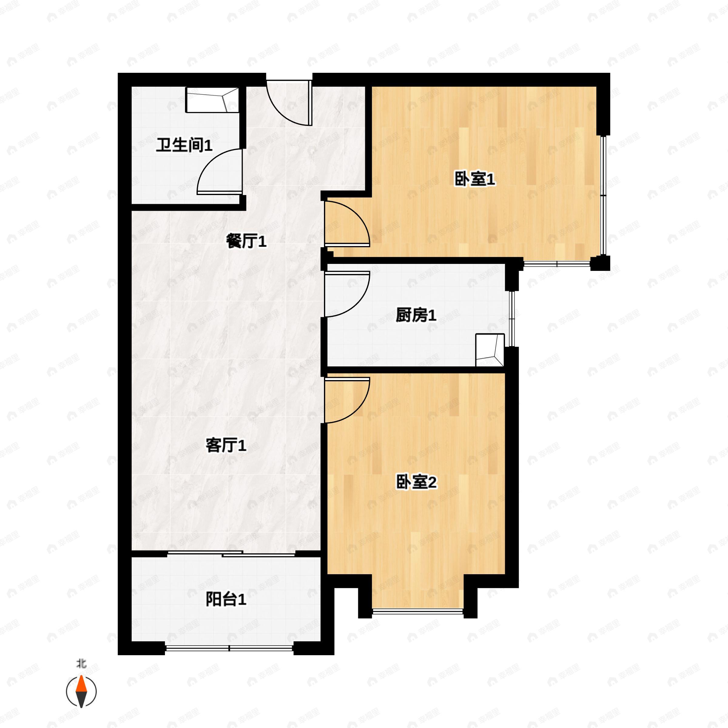 2室2厅1卫建面81m²南户型图