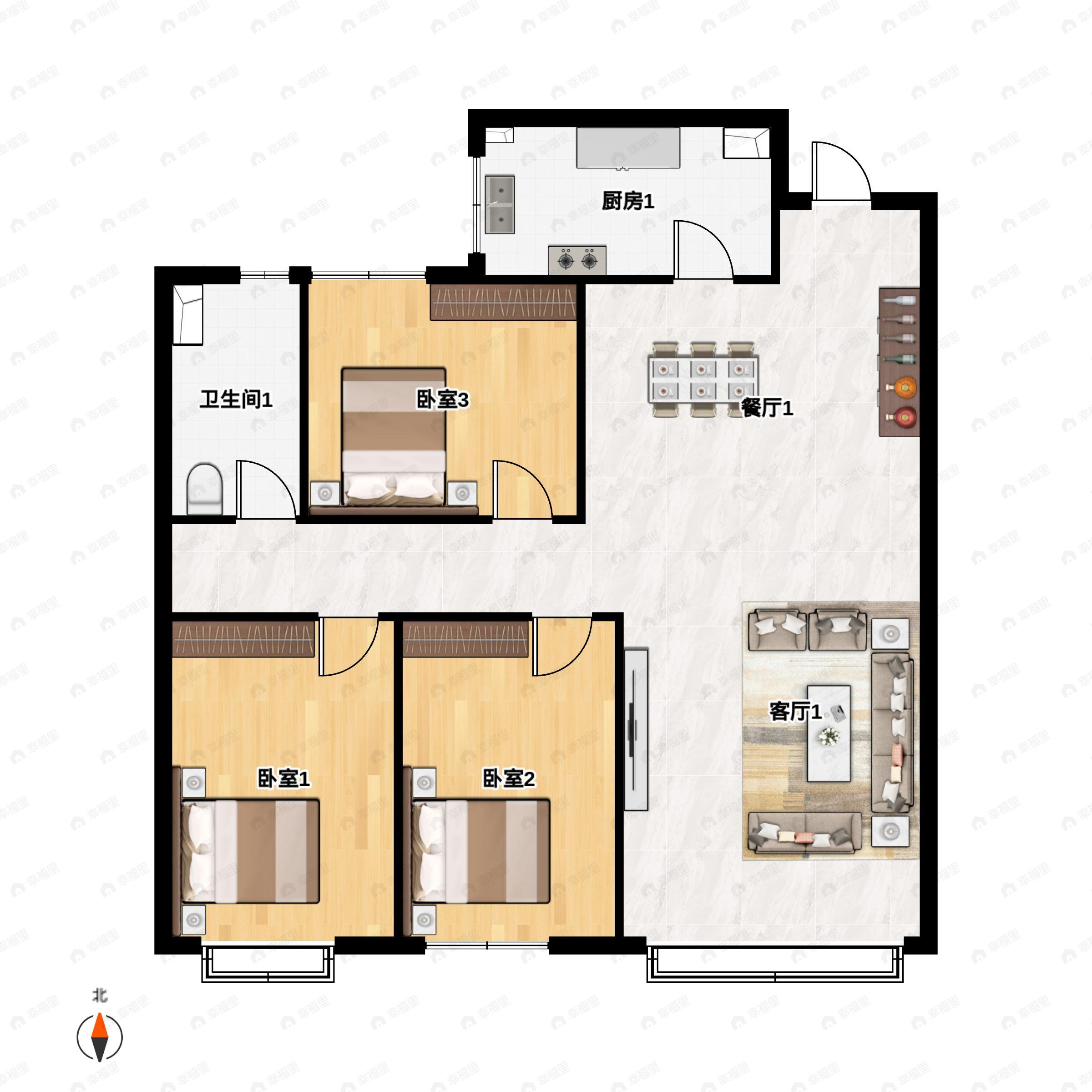 丽都安平府3室2厅1卫户型图