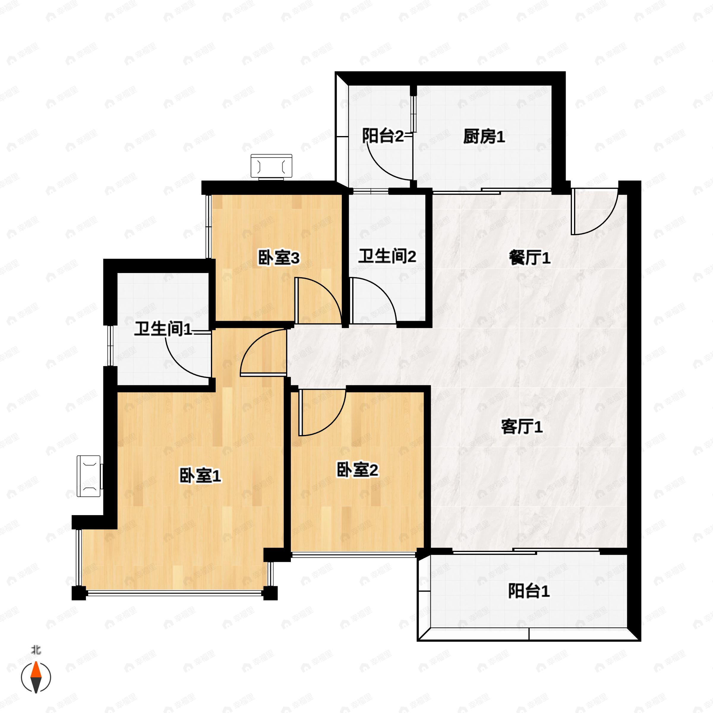 东湖明珠花园3室2厅2卫户型图