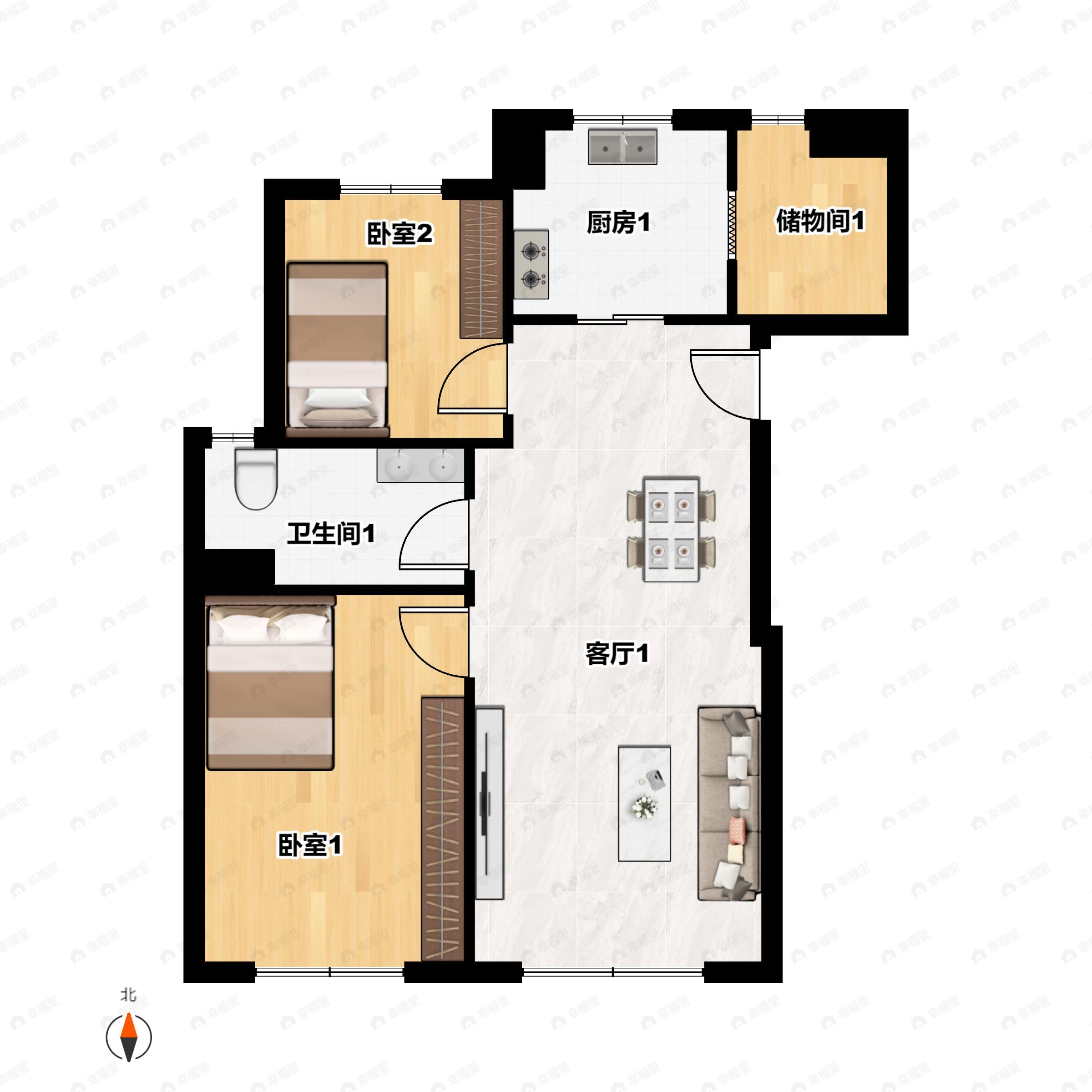 北京城建·国誉朝华1室2厅1卫户型图
