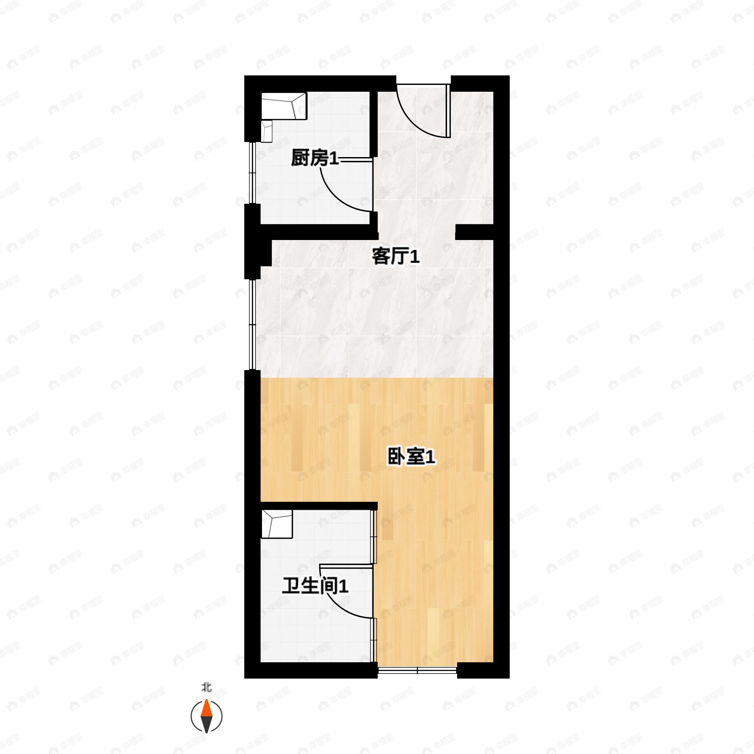 1室1厅1卫建面54平户型图