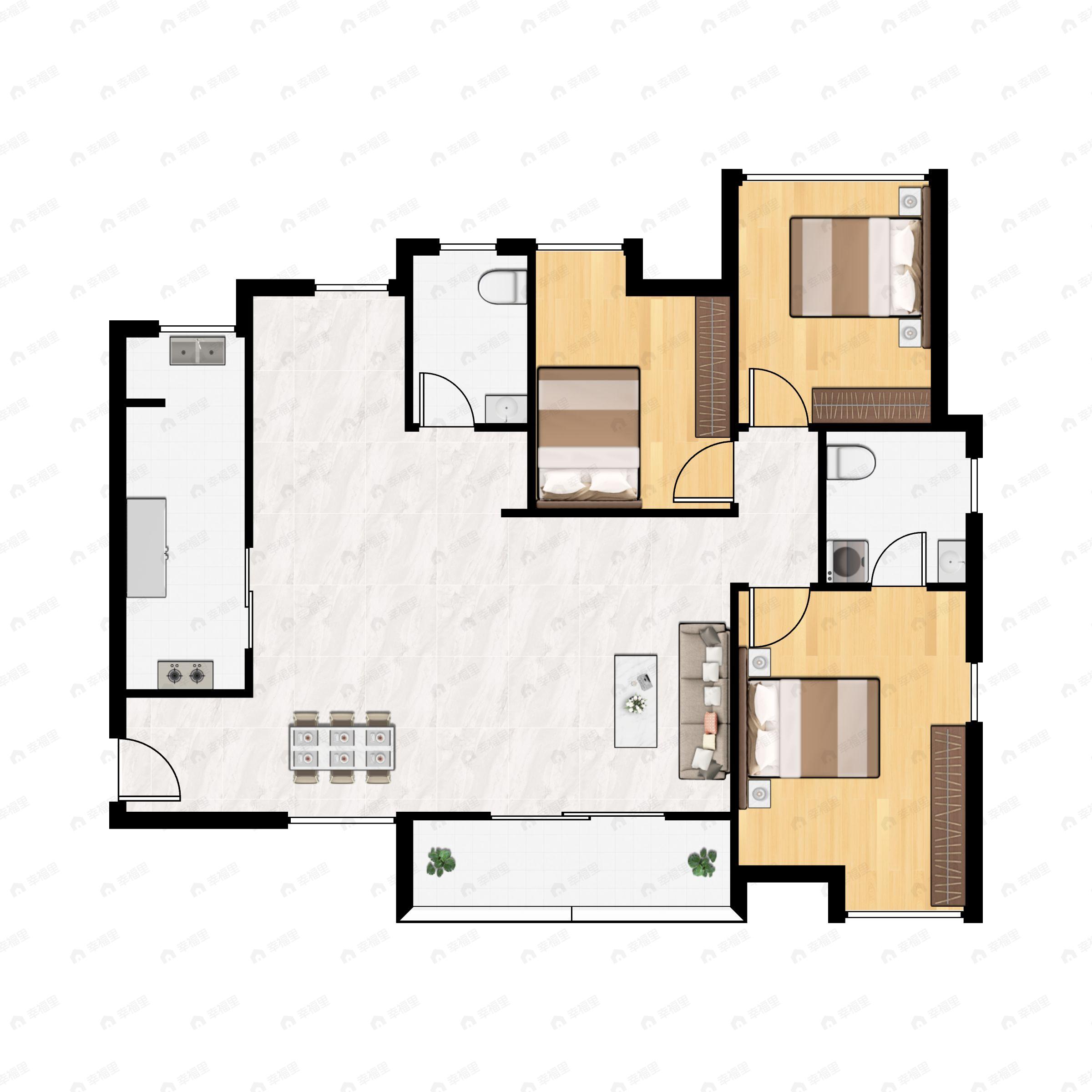 书香华府3室2厅2卫户型图