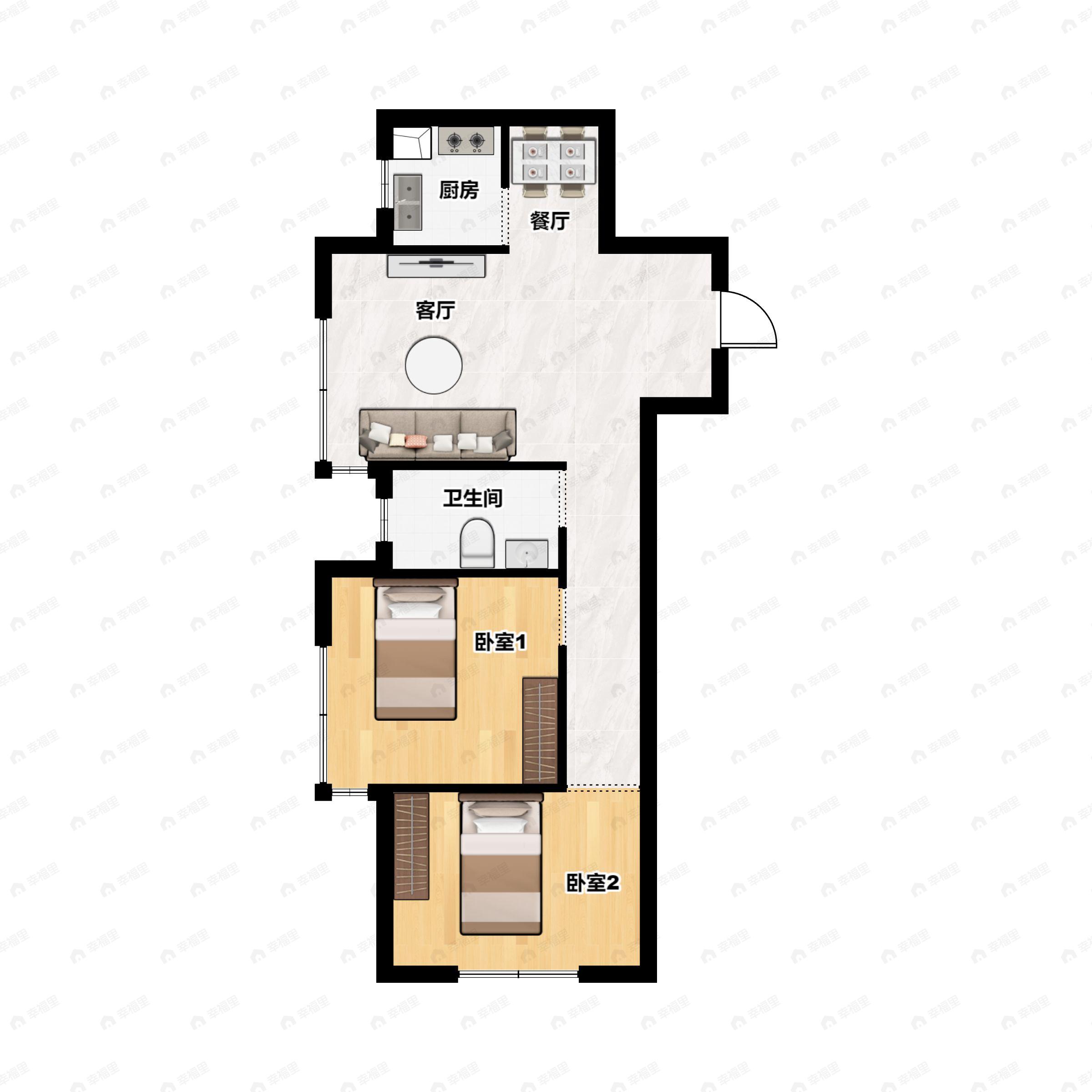 2室2厅1卫建面73平户型图