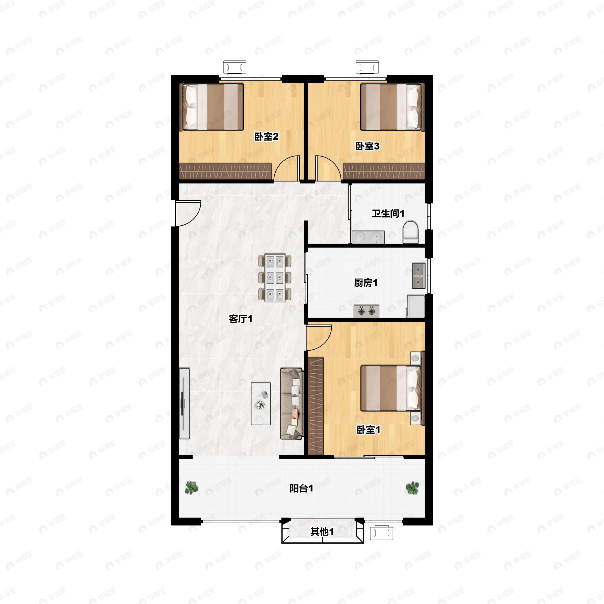 3室2厅1卫建面115平南户型图