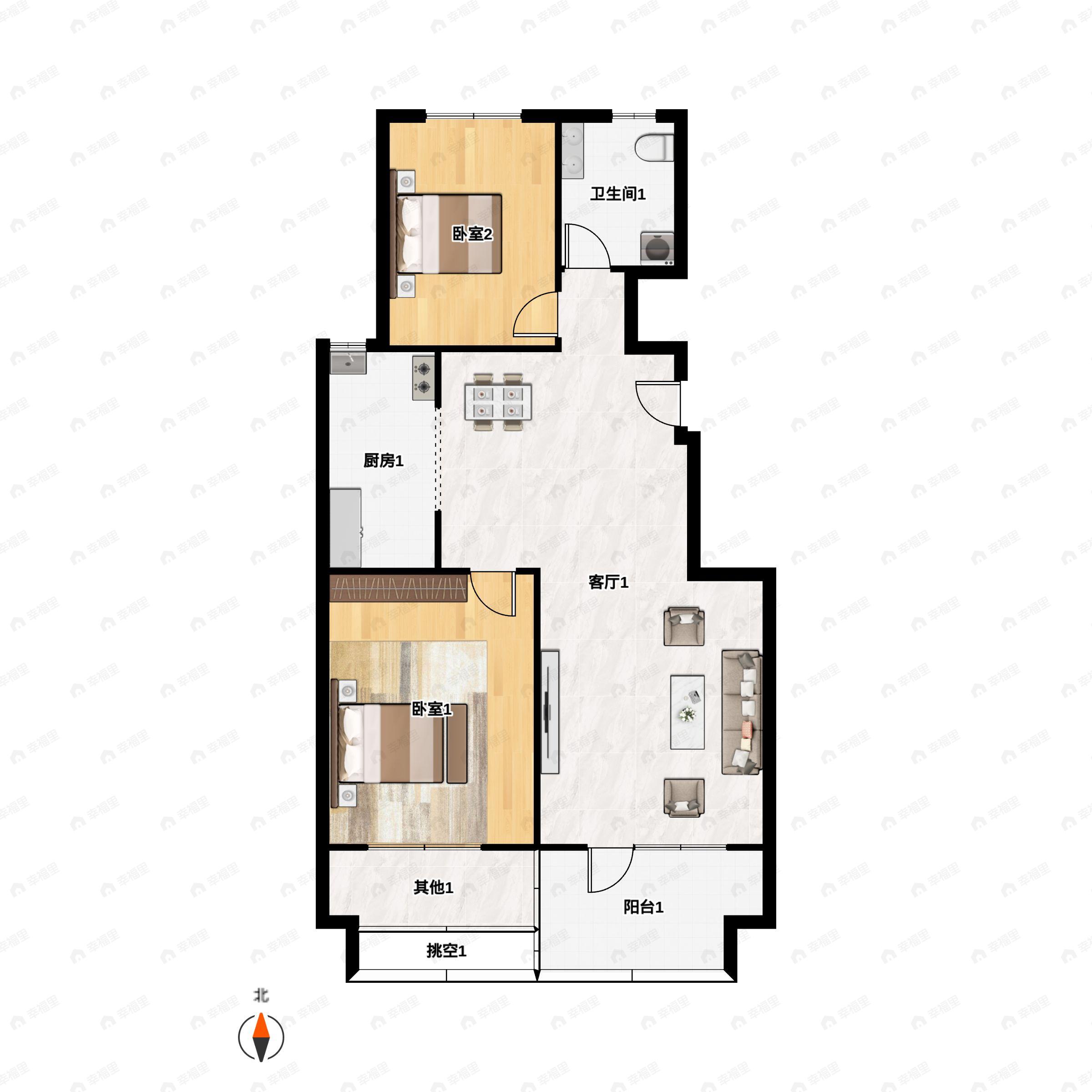 逸趣城2室2厅1卫户型图