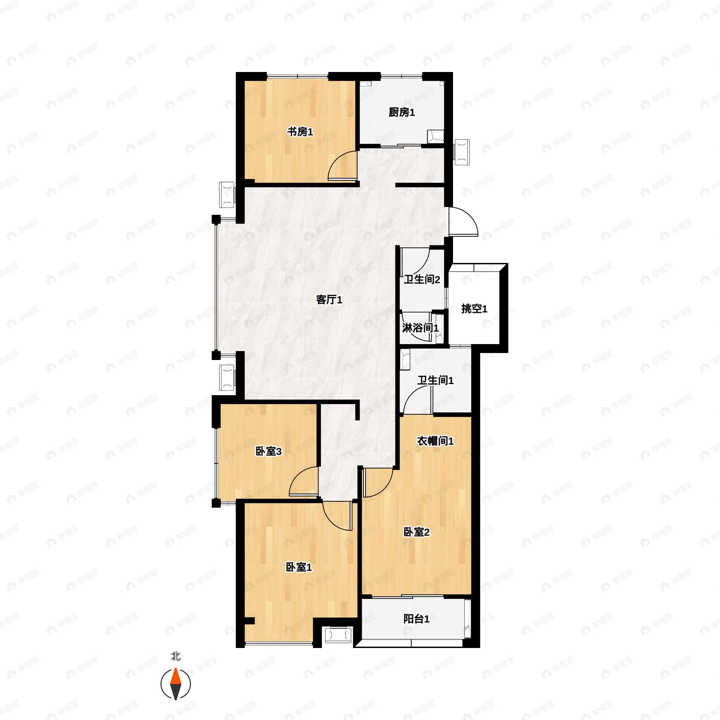 4室2厅2卫建面129平南户型图