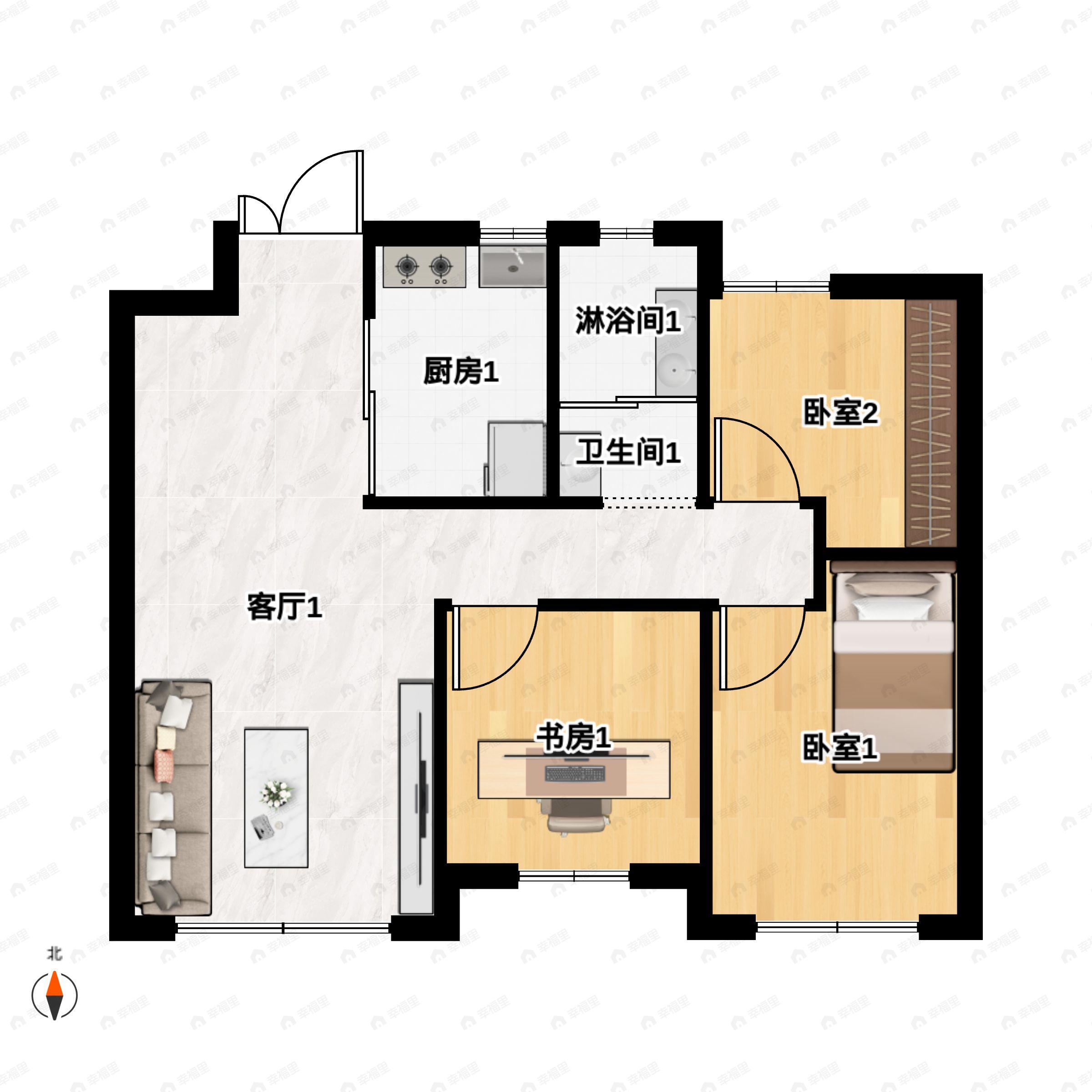 3室2厅1卫建面88平户型图