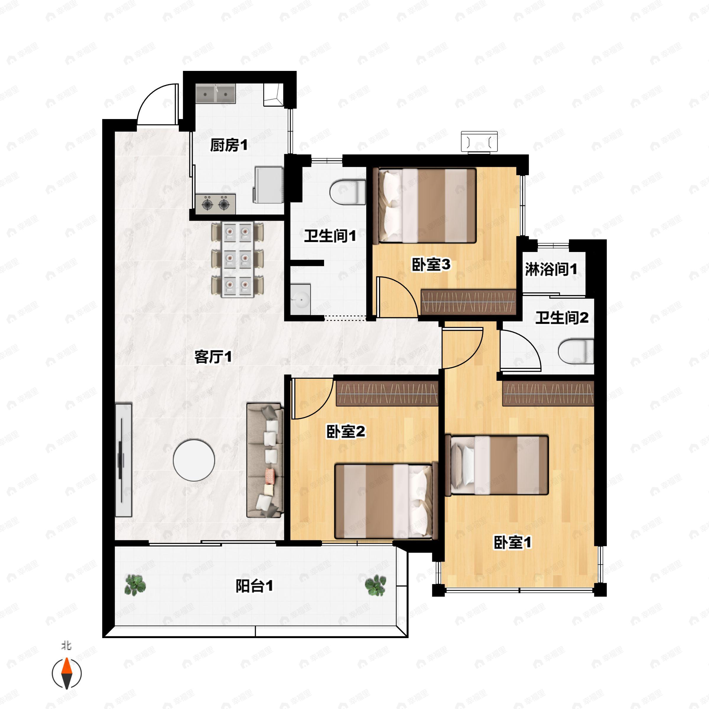 云星钱隆御园3室2厅2卫户型图
