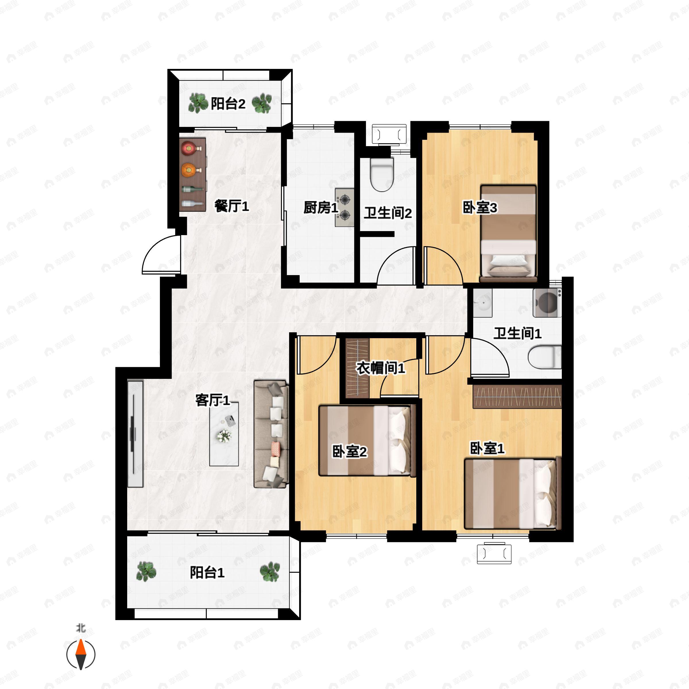 3室2厅2卫建面115平户型图