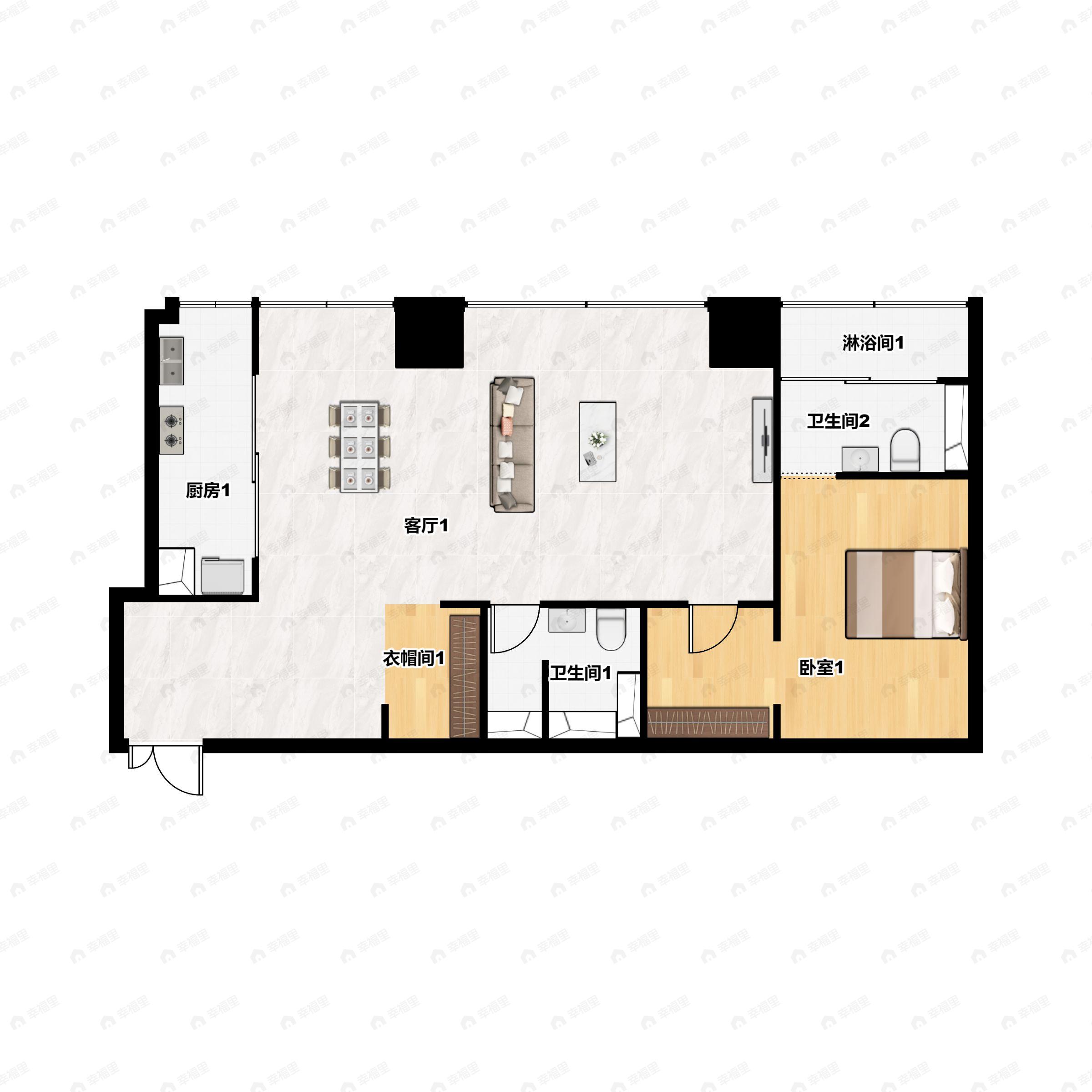 1室2厅2卫建面148平北户型图