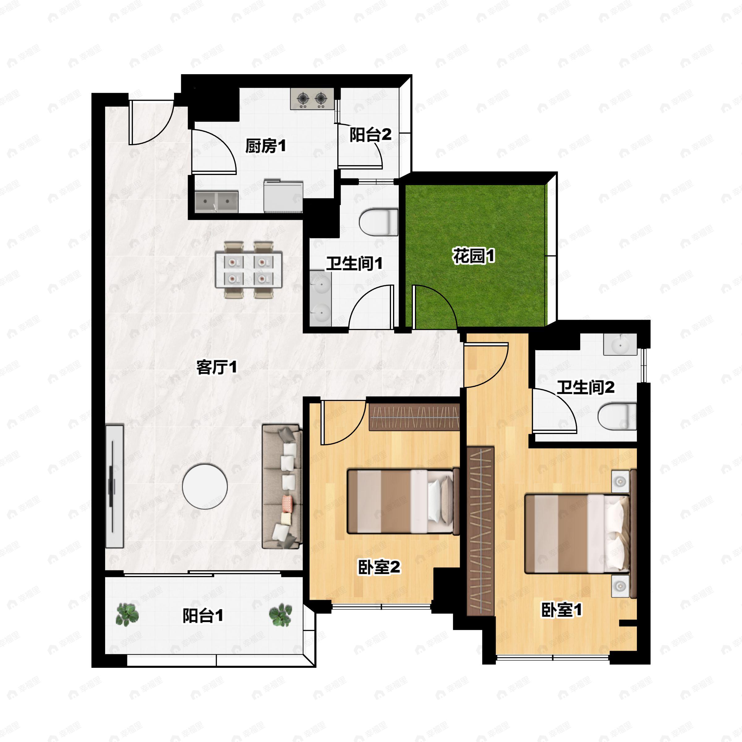 3室2厅2卫建面94平户型图
