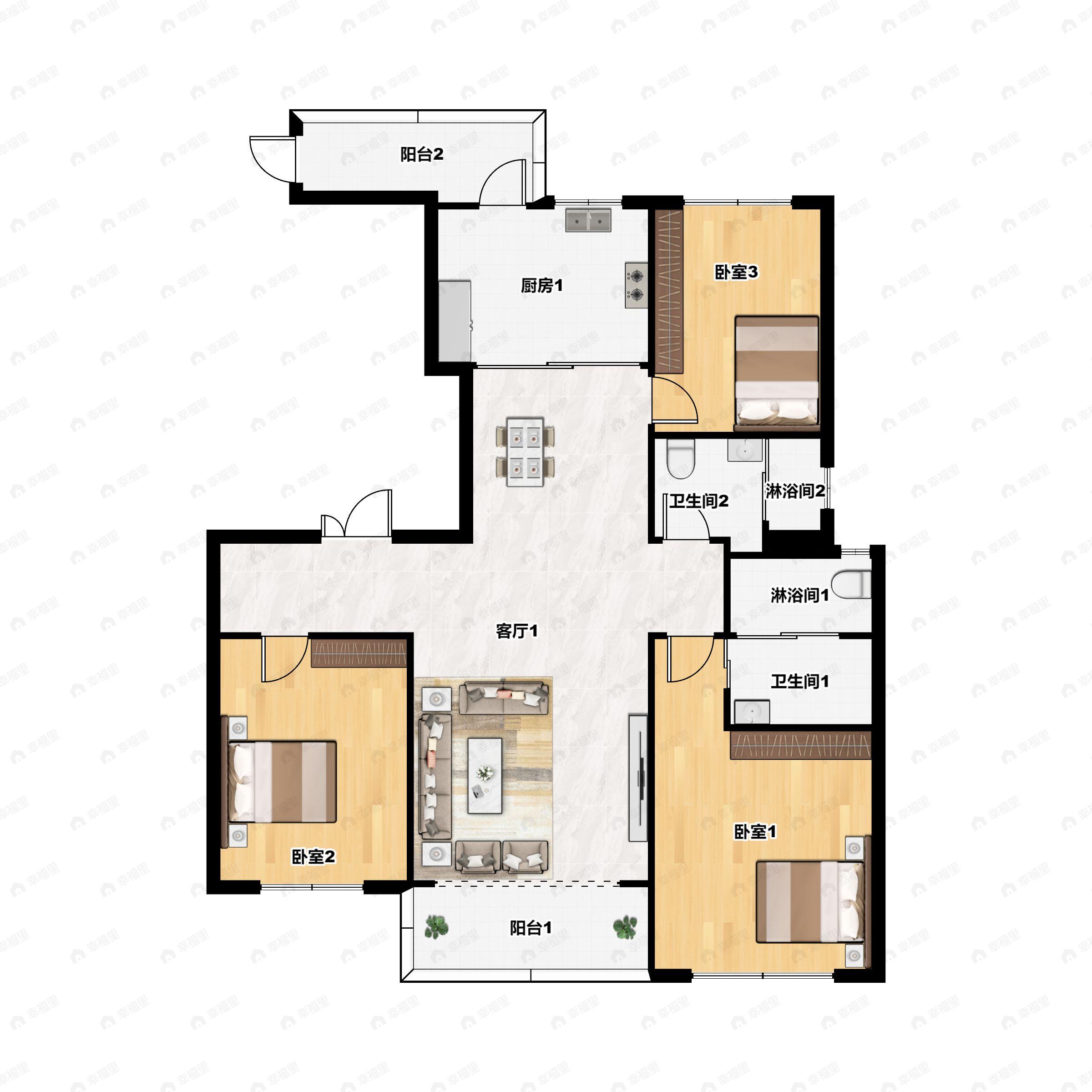 3室2厅2卫建面145平户型图