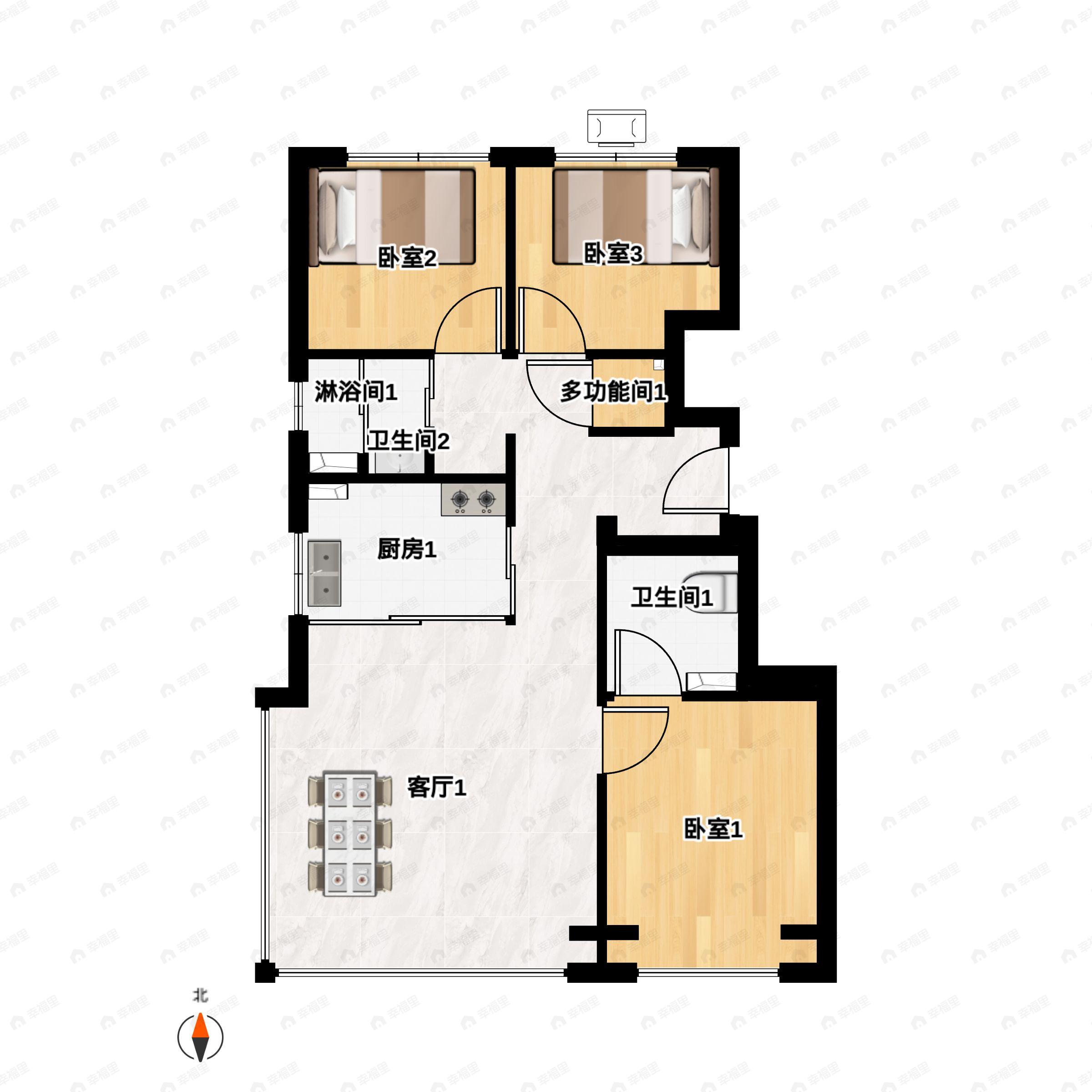 3室2厅2卫建面95平户型图