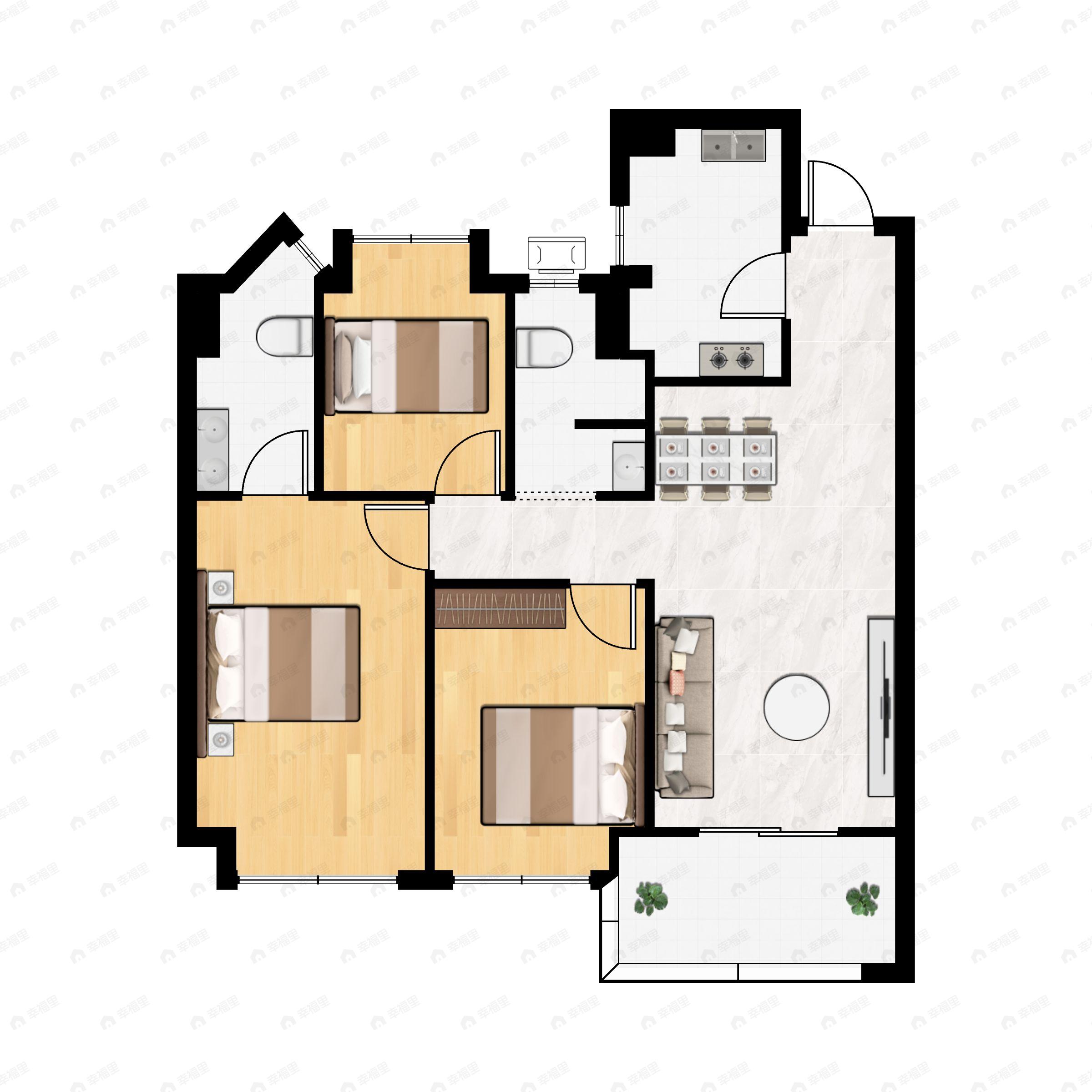 3室2厅2卫建面94平户型图