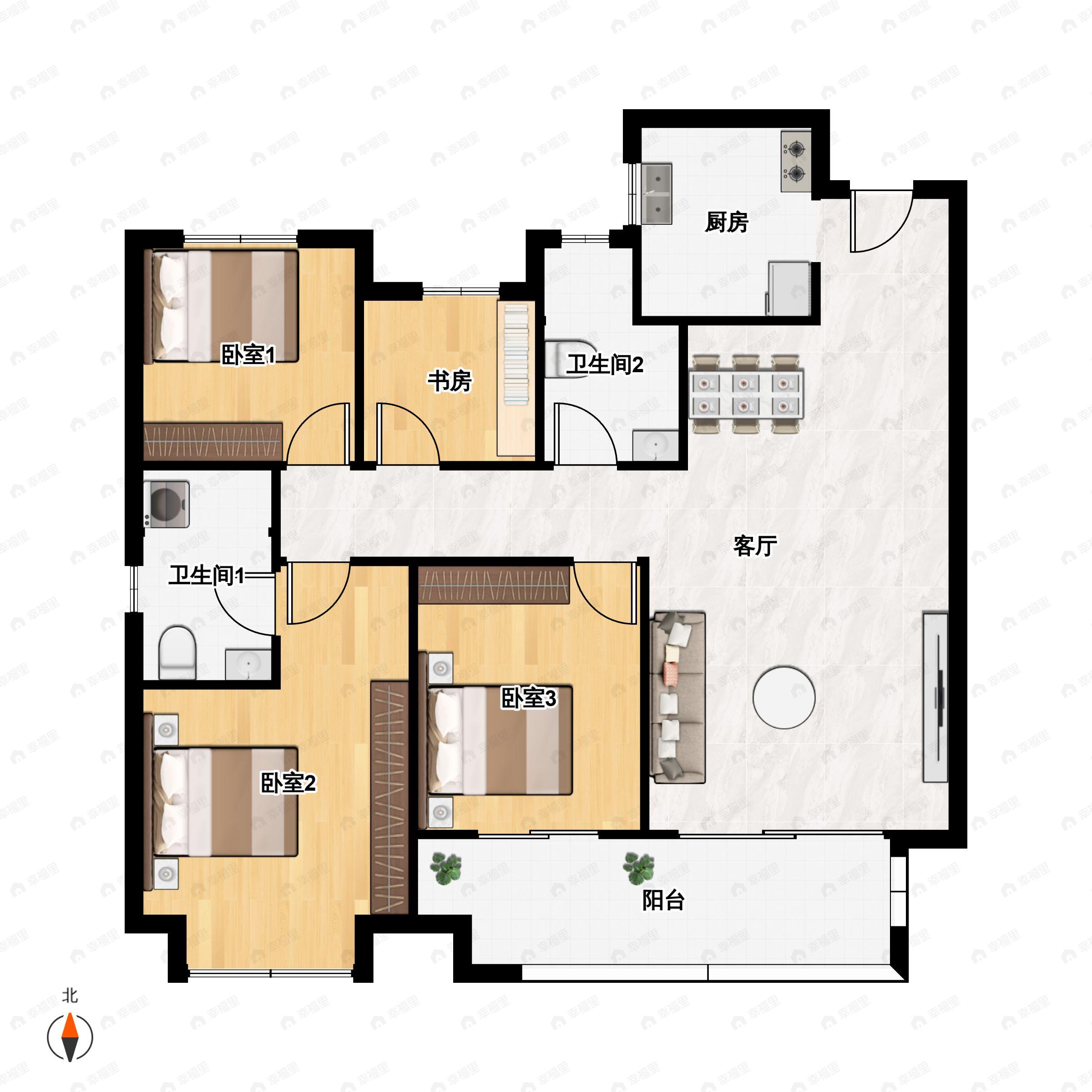 4室2厅2卫建面110平南户型图