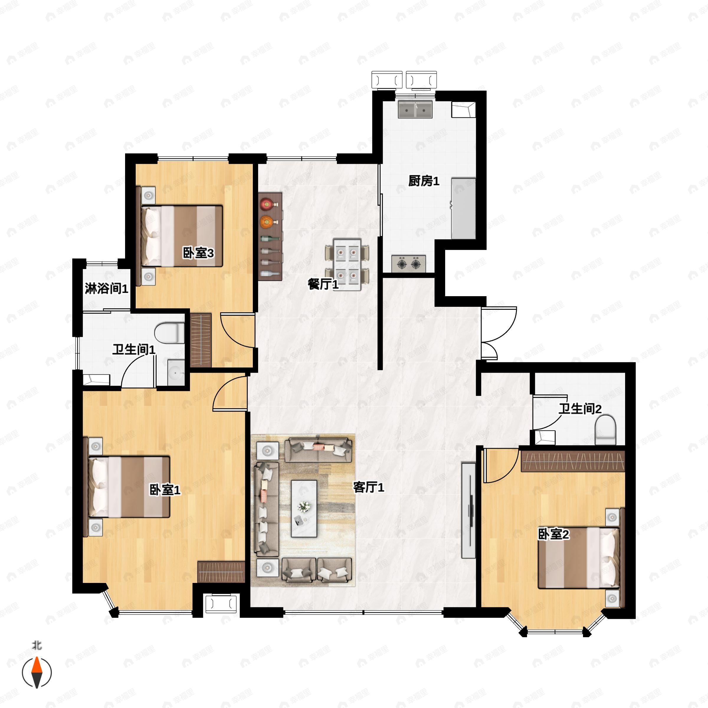 大境3室2厅2卫户型图