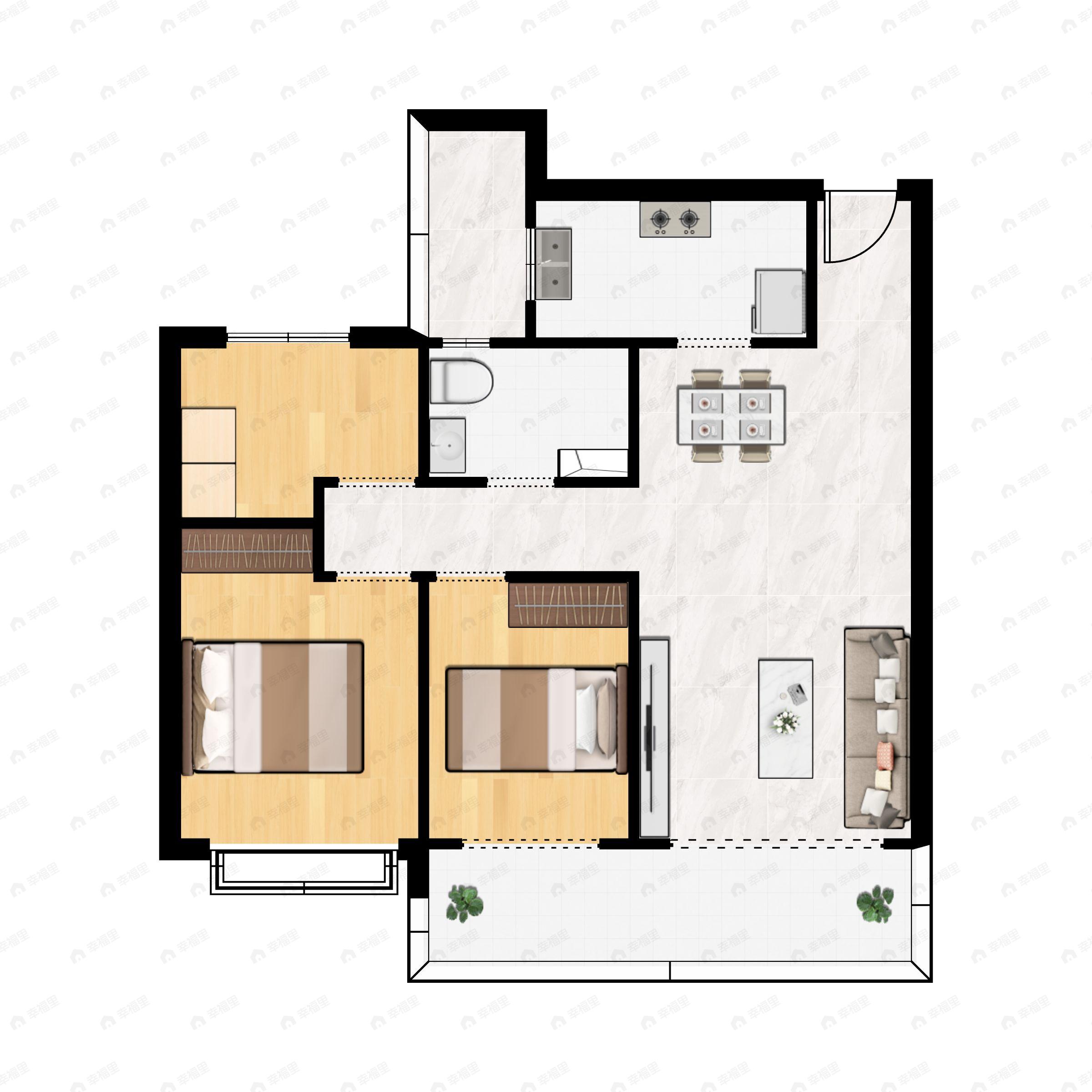 3室2厅1卫建面104m²北|南户型图